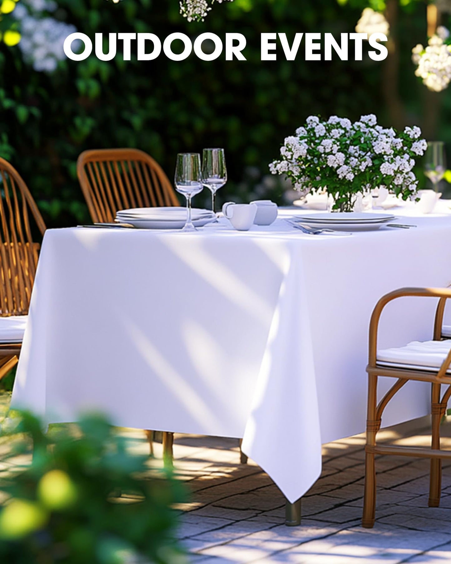 Pureegg Rectangle Table Cloth 60" x 102" – Durable Polyester Tablecloth Offers Reusable & Washable Protection, Ideal for Outdoor Party, Picnic, Wedding, Banquet and Birthday, 2 Pack, White