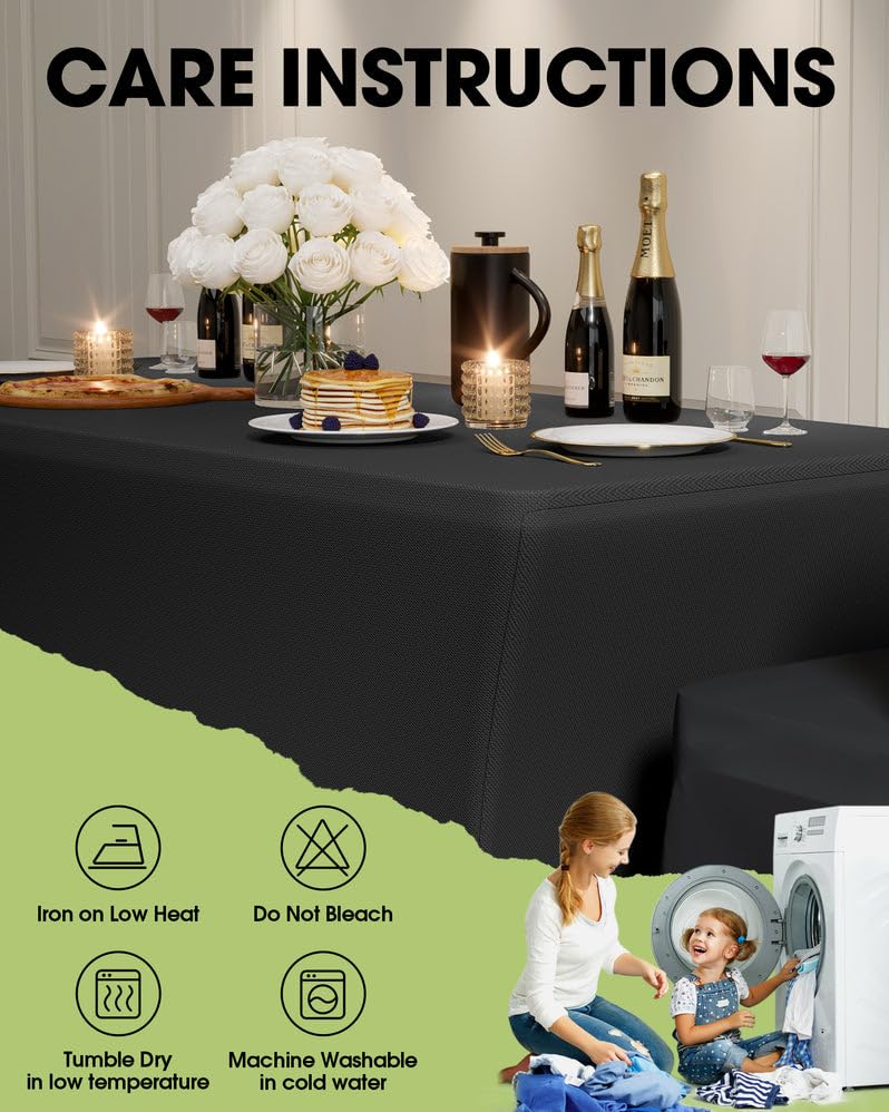 Pureegg Spandex Tablecloth 6ft - 2 Pack, Fitted and Tight Cloth for Rectangle Table, Wrinkle-Free and Stretch Table Cover for Party, Wedding, Banquet and Birthday, Black