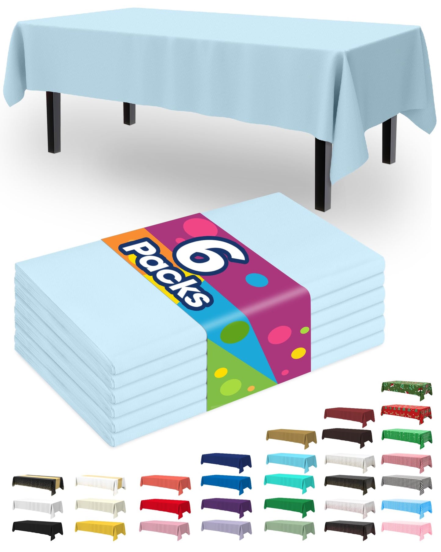 Pureegg Plastic Table Cloth Disposable 6 Pack, 54 x 108 Inch Table Cloths, Party, Picnic, Wedding, Decorative Tablecloths, Rectangle, White Plastic Cover, Waterproof, White