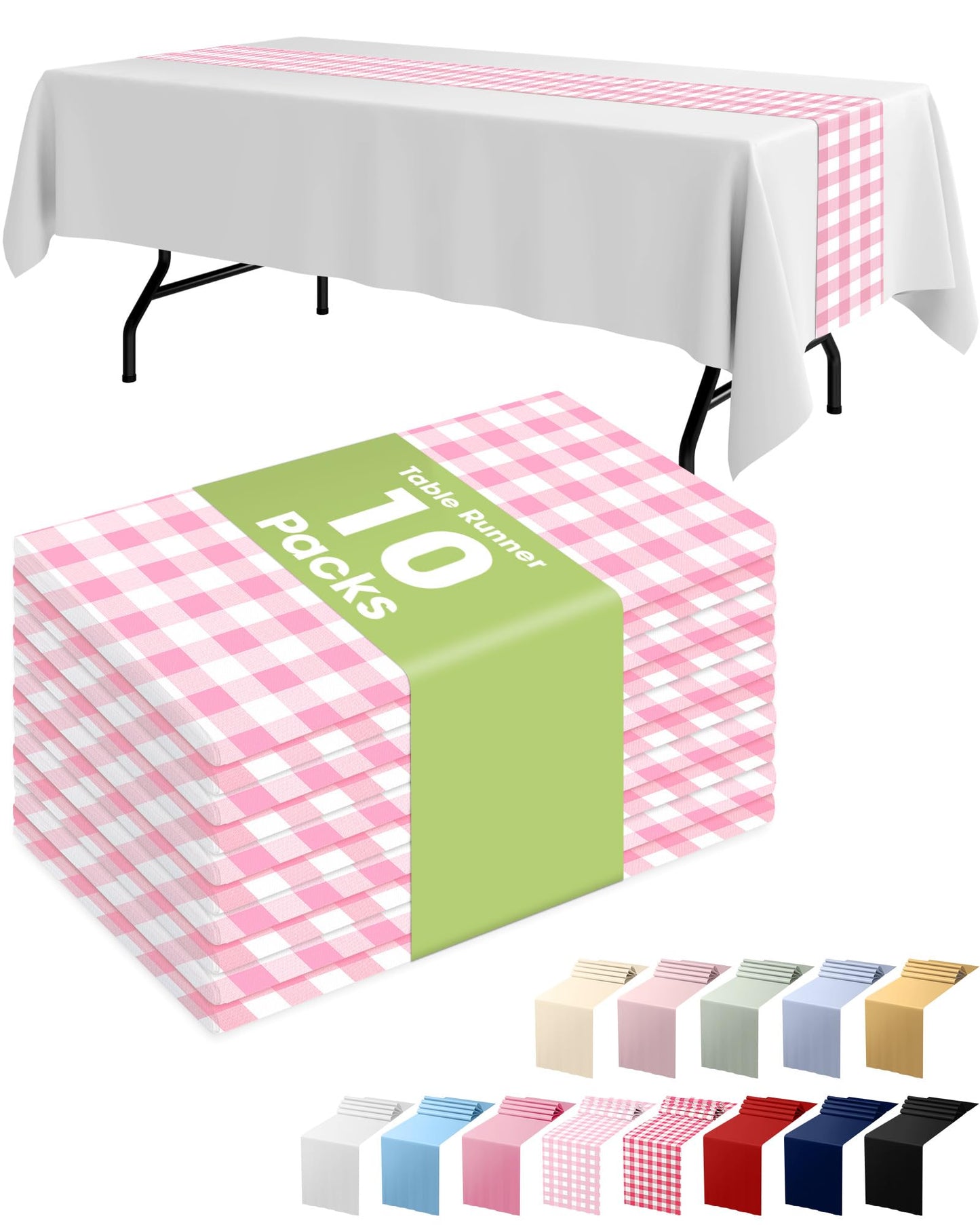 Pureegg Gold Plastic Table Runners - 10 Pack, 14'' x 108'', Water Resistant & Disposable Centerpiece Decorations for Table Cloth, Wedding, Birthday, Holiday, Baby Shower, Party, Home Decor