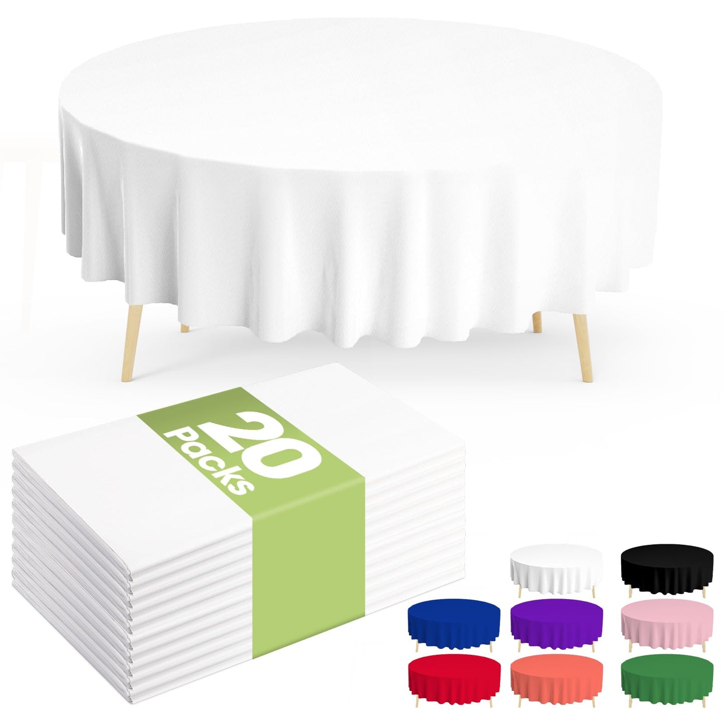 Pureegg Plastic Table Cloth Disposable 20 Pack, 54 x 108 Inch Table Cloths, Party, Picnic, Wedding, Decorative Tablecloths, Rectangle, White Plastic Cover, Leakproof & Sturdy, White