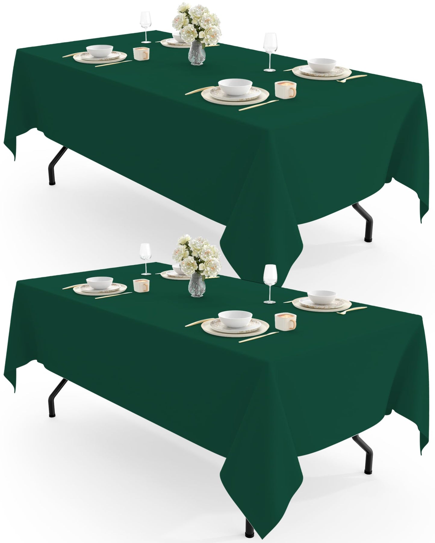 Pureegg Rectangle Table Cloth 60" x 102" – Durable Polyester Tablecloth Offers Reusable & Washable Protection, Ideal for Outdoor Party, Picnic, Wedding, Banquet and Birthday, 2 Pack, White