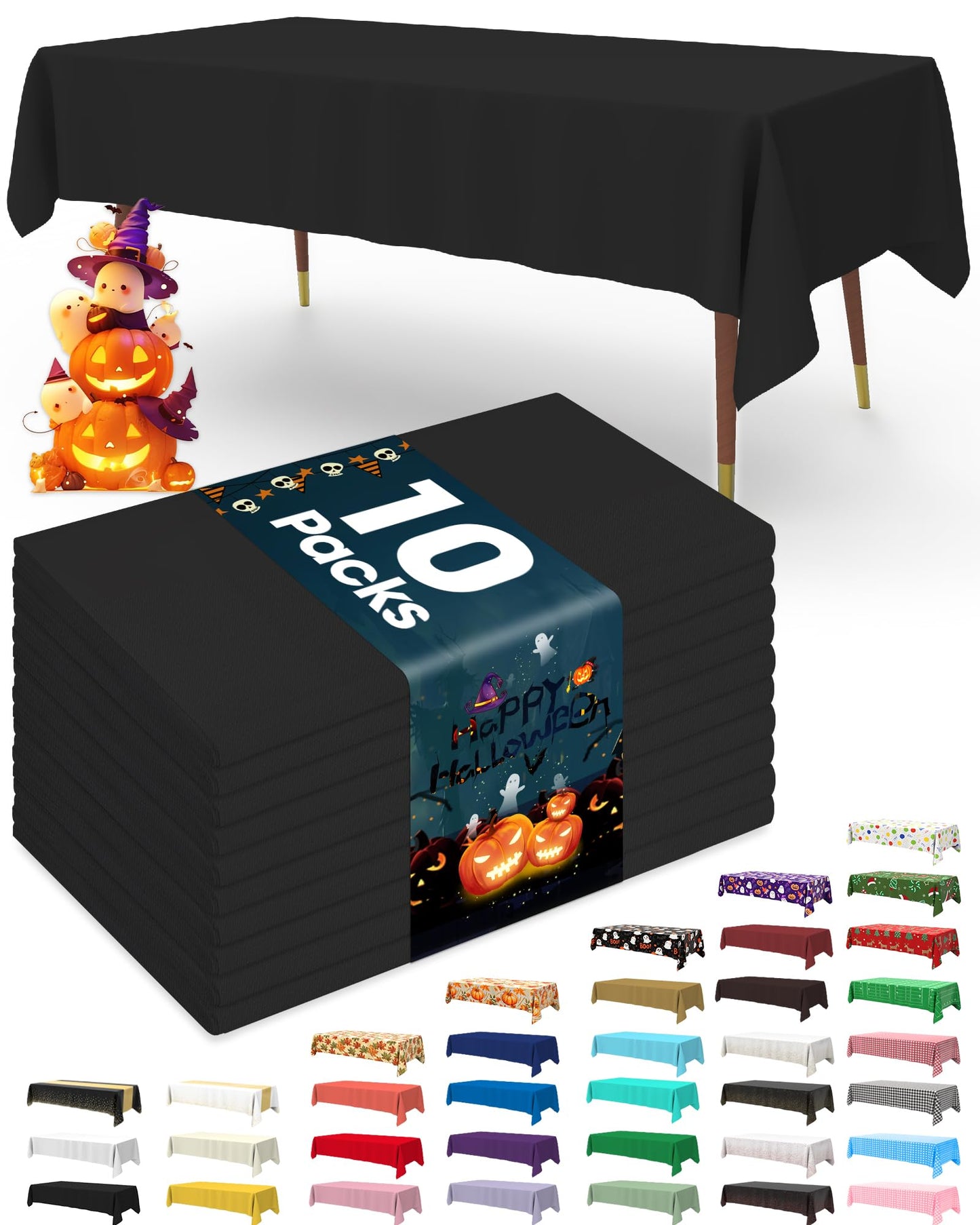 Pureegg Plastic Table Cloth Disposable 10 Pack, 54 x 108 Inch Table Cloths, Party, Picnic, Wedding, Decorative Tablecloths, Rectangle, White Plastic Cover, Leakproof & Sturdy, White