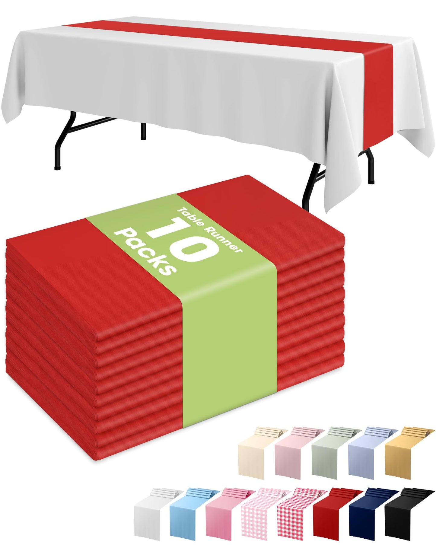 Pureegg Gold Plastic Table Runners - 10 Pack, 14'' x 108'', Water Resistant & Disposable Centerpiece Decorations for Table Cloth, Wedding, Birthday, Holiday, Baby Shower, Party, Home Decor