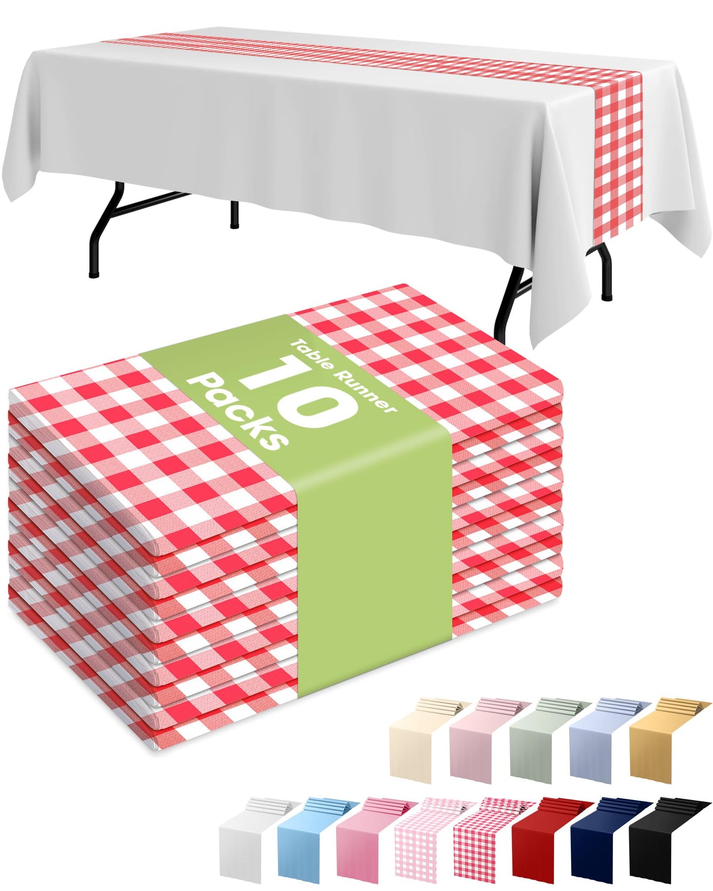 Pureegg Gold Plastic Table Runners - 10 Pack, 14'' x 108'', Water Resistant & Disposable Centerpiece Decorations for Table Cloth, Wedding, Birthday, Holiday, Baby Shower, Party, Home Decor