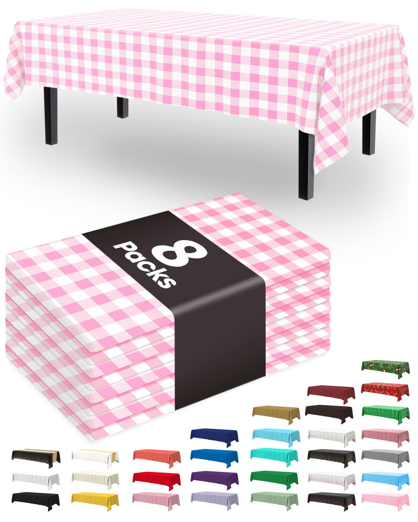 Pureegg Plastic Table Cloth Disposable 8 Pack, 54 x 108 Inch Table Cloths, Party, Picnic, Wedding, Decorative Tablecloths, Rectangle, White Plastic Cover, Leakproof & Sturdy, White
