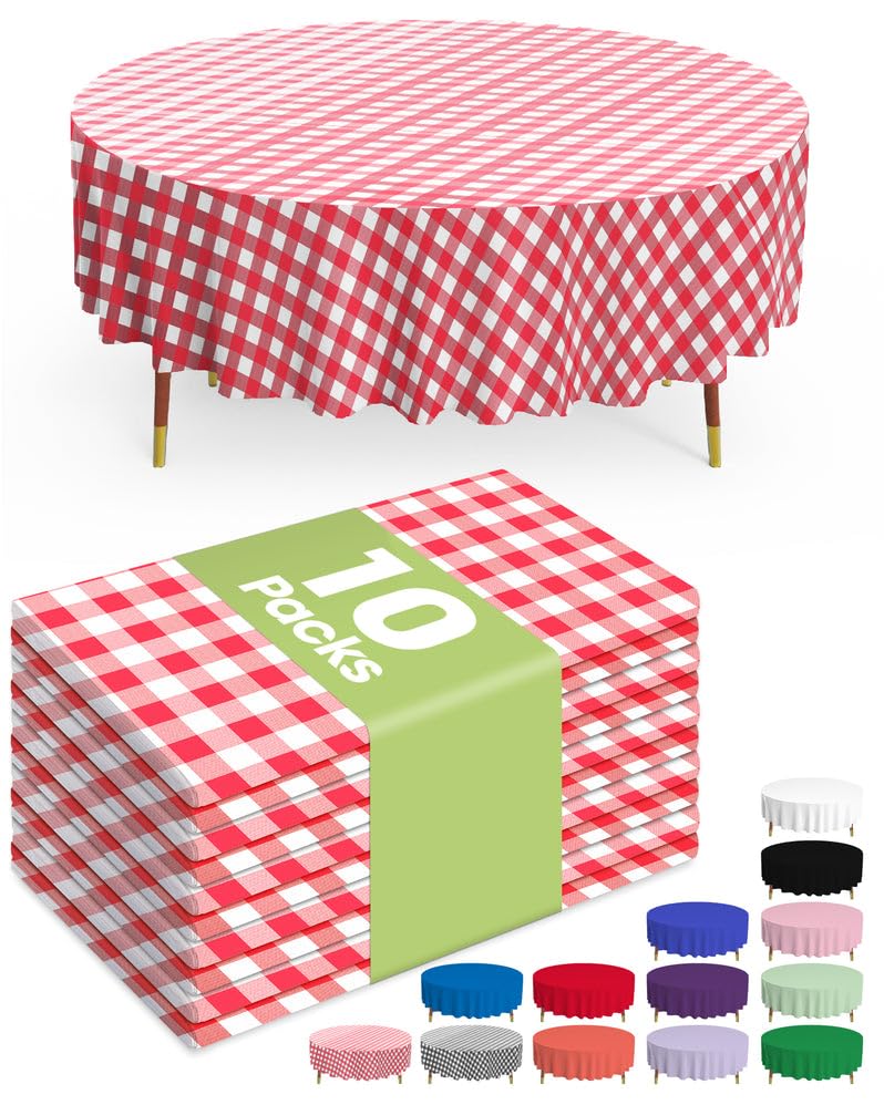 Pureegg Plastic Table Cloth Disposable 10 Pack, 54 x 108 Inch Table Cloths, Party, Picnic, Wedding, Decorative Tablecloths, Rectangle, White Plastic Cover, Leakproof & Sturdy, White