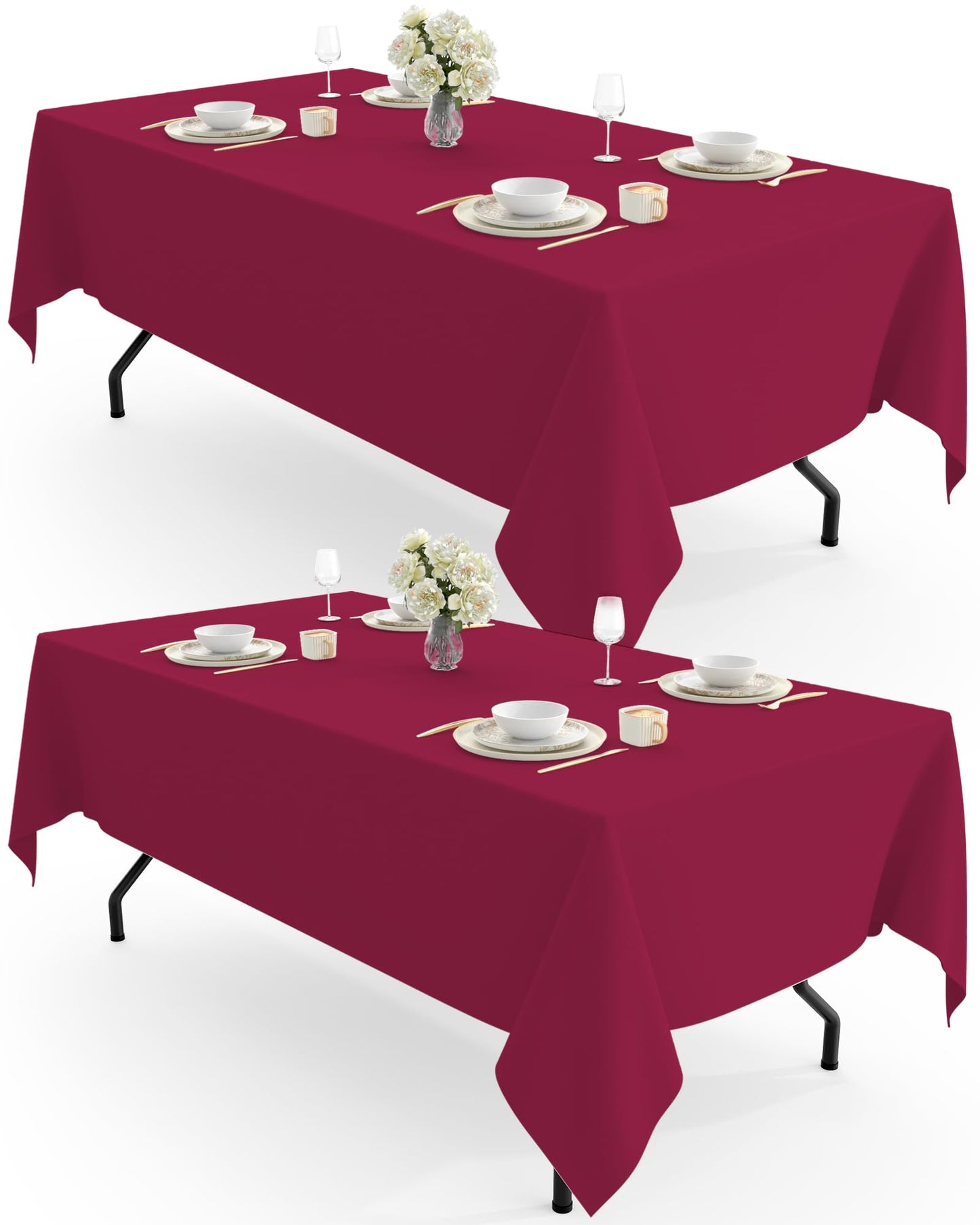 Pureegg Rectangle Table Cloth 60" x 102" – Durable Polyester Tablecloth Offers Reusable & Washable Protection, Ideal for Outdoor Party, Picnic, Wedding, Banquet and Birthday, 2 Pack, White