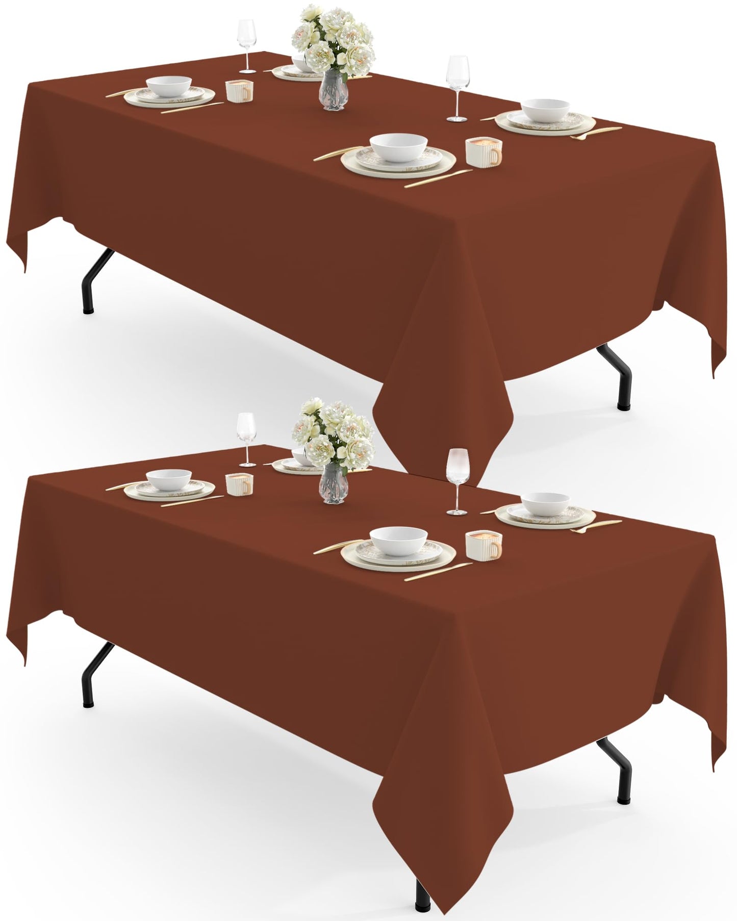 Pureegg Rectangle Table Cloth 60" x 102" – Durable Polyester Tablecloth Offers Reusable & Washable Protection, Ideal for Outdoor Party, Picnic, Wedding, Banquet and Birthday, 2 Pack, White