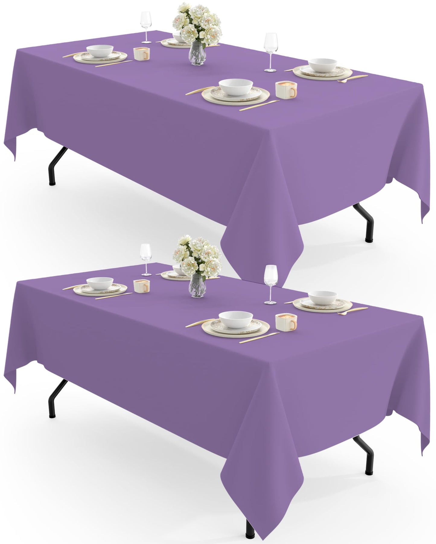 Pureegg Rectangle Table Cloth 60" x 102" – Durable Polyester Tablecloth Offers Reusable & Washable Protection, Ideal for Outdoor Party, Picnic, Wedding, Banquet and Birthday, 2 Pack, White
