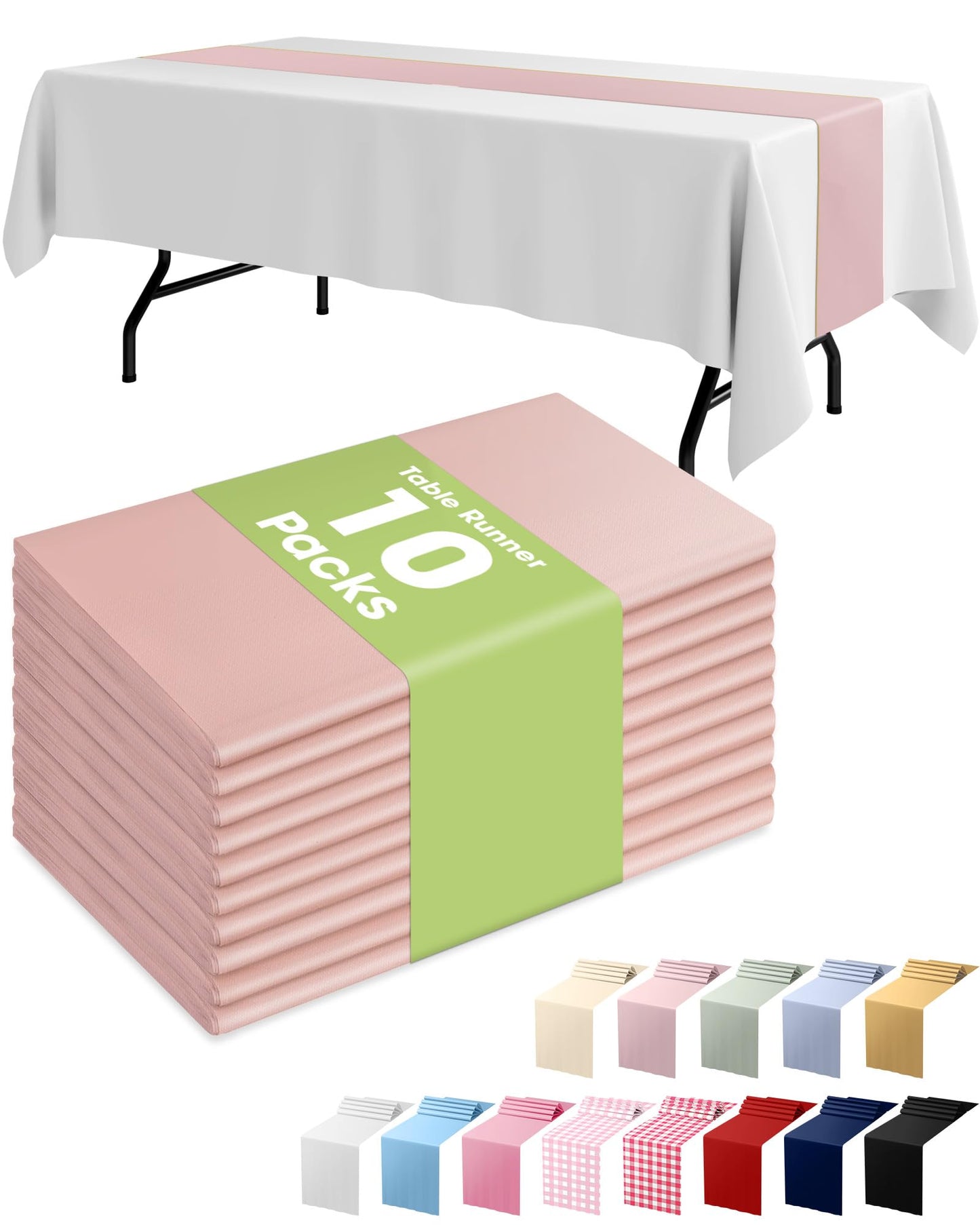 Pureegg Gold Plastic Table Runners - 10 Pack, 14'' x 108'', Water Resistant & Disposable Centerpiece Decorations for Table Cloth, Wedding, Birthday, Holiday, Baby Shower, Party, Home Decor