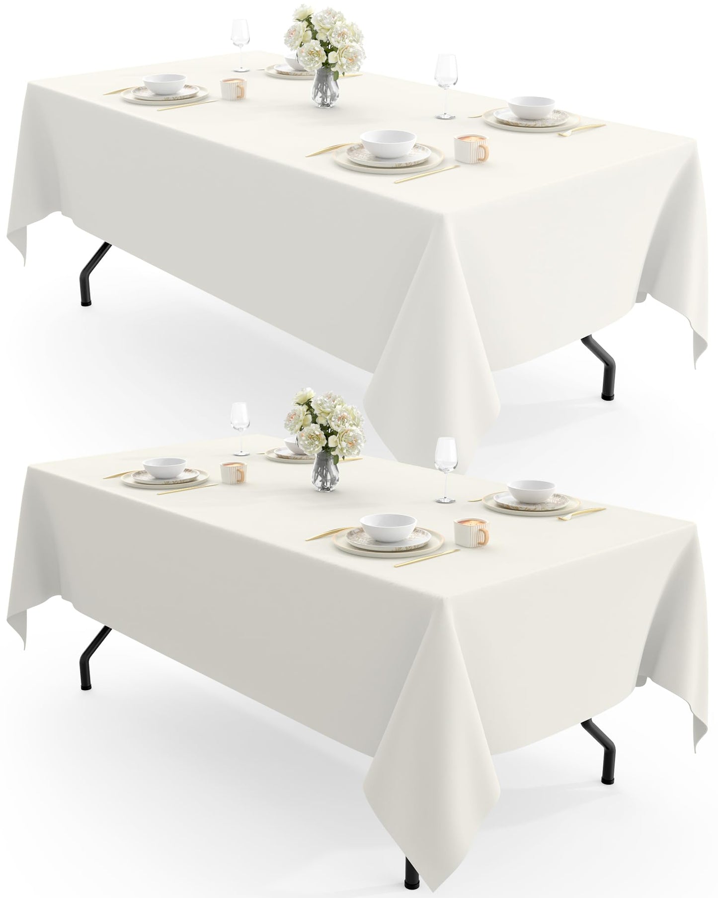 Pureegg Rectangle Table Cloth 60" x 102" – Durable Polyester Tablecloth Offers Reusable & Washable Protection, Ideal for Outdoor Party, Picnic, Wedding, Banquet and Birthday, 2 Pack, White