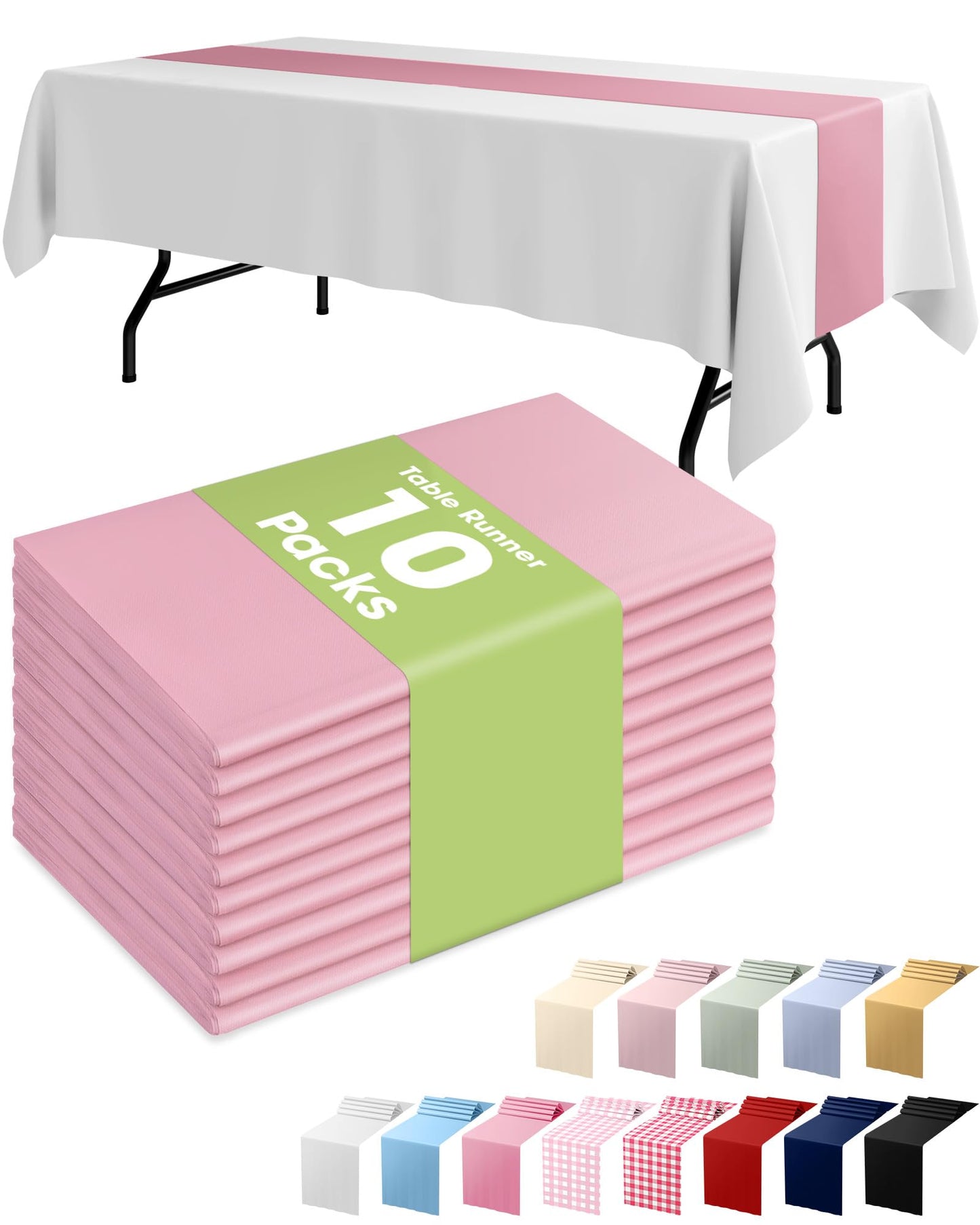 Pureegg Gold Plastic Table Runners - 10 Pack, 14'' x 108'', Water Resistant & Disposable Centerpiece Decorations for Table Cloth, Wedding, Birthday, Holiday, Baby Shower, Party, Home Decor