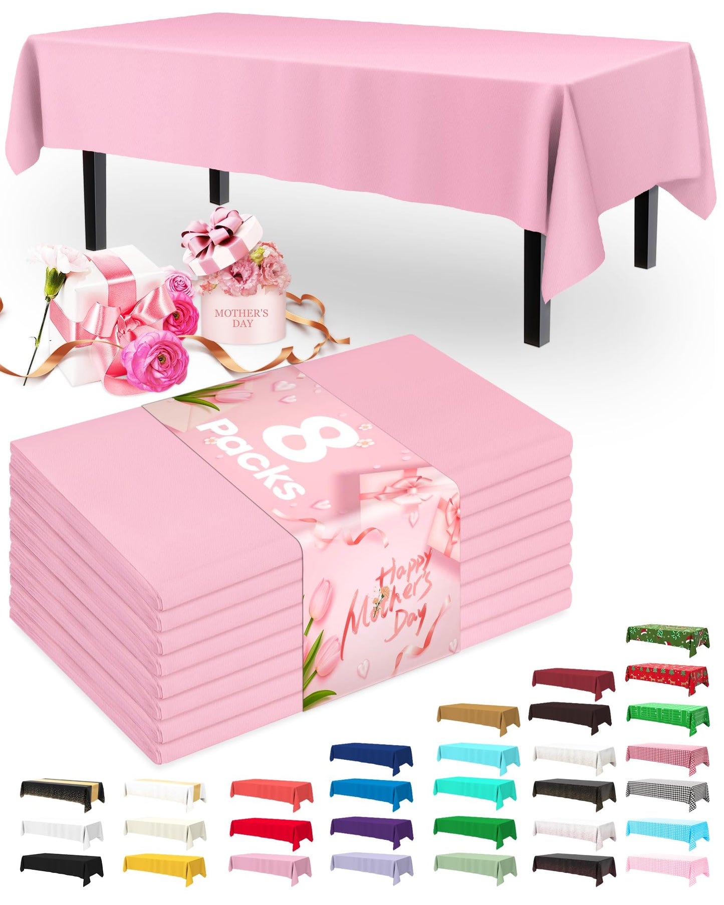 Pureegg Plastic Table Cloth Disposable 8 Pack, 54 x 108 Inch Table Cloths, Party, Picnic, Wedding, Decorative Tablecloths, Rectangle, White Plastic Cover, Leakproof & Sturdy, White