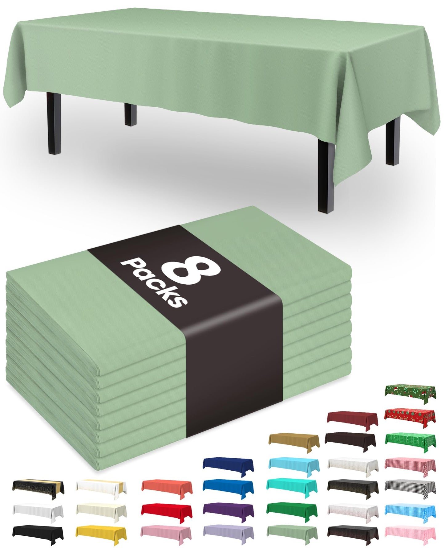 Pureegg Plastic Table Cloth Disposable 8 Pack, 54 x 108 Inch Table Cloths, Party, Picnic, Wedding, Decorative Tablecloths, Rectangle, White Plastic Cover, Leakproof & Sturdy, White