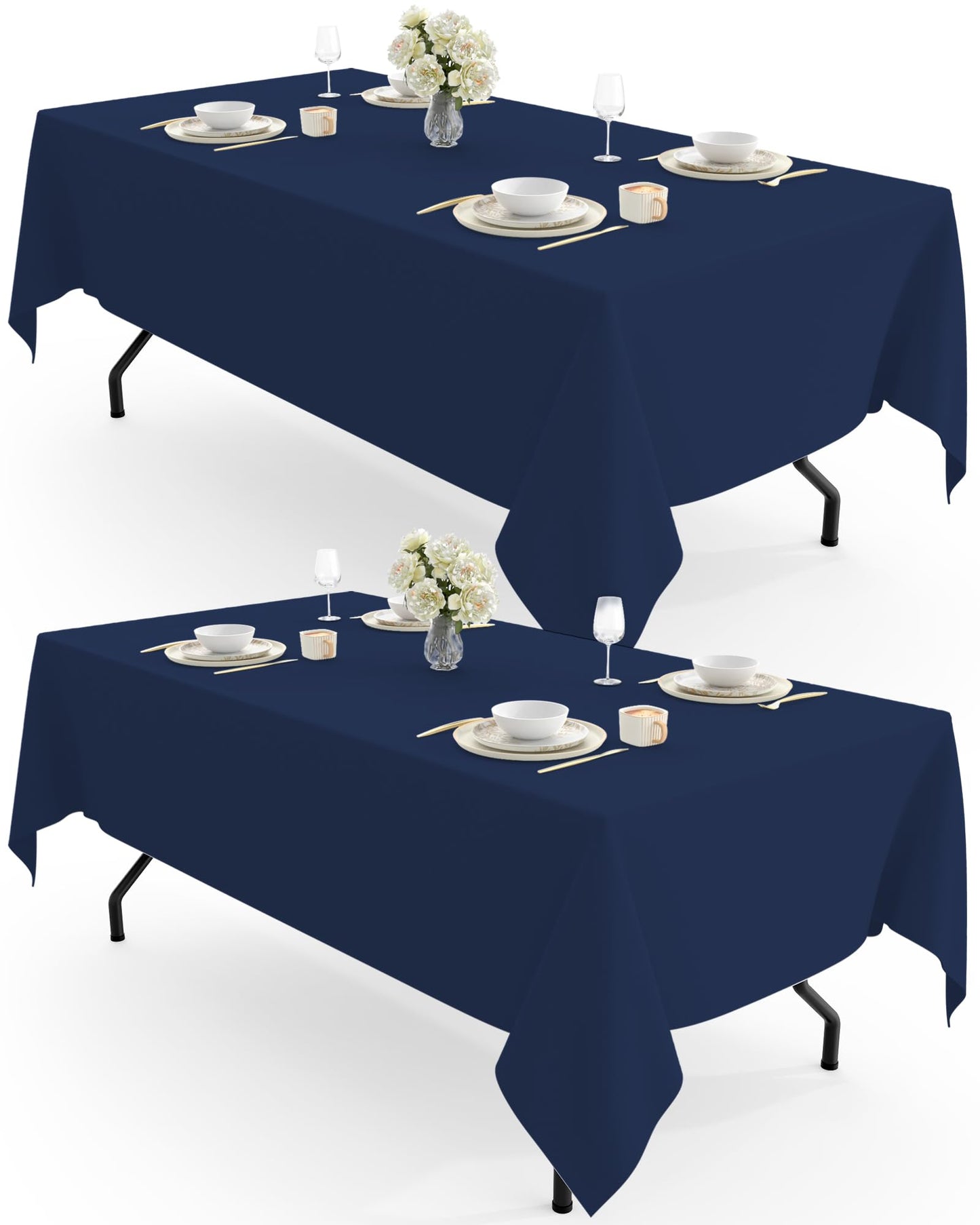 Pureegg Rectangle Table Cloth 60" x 102" – Durable Polyester Tablecloth Offers Reusable & Washable Protection, Ideal for Outdoor Party, Picnic, Wedding, Banquet and Birthday, 2 Pack, White