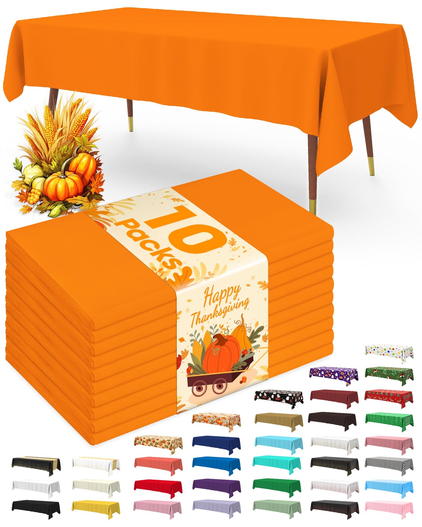 Pureegg Plastic Table Cloth Disposable 10 Pack, 54 x 108 Inch Table Cloths, Party, Picnic, Wedding, Decorative Tablecloths, Rectangle, White Plastic Cover, Leakproof & Sturdy, White