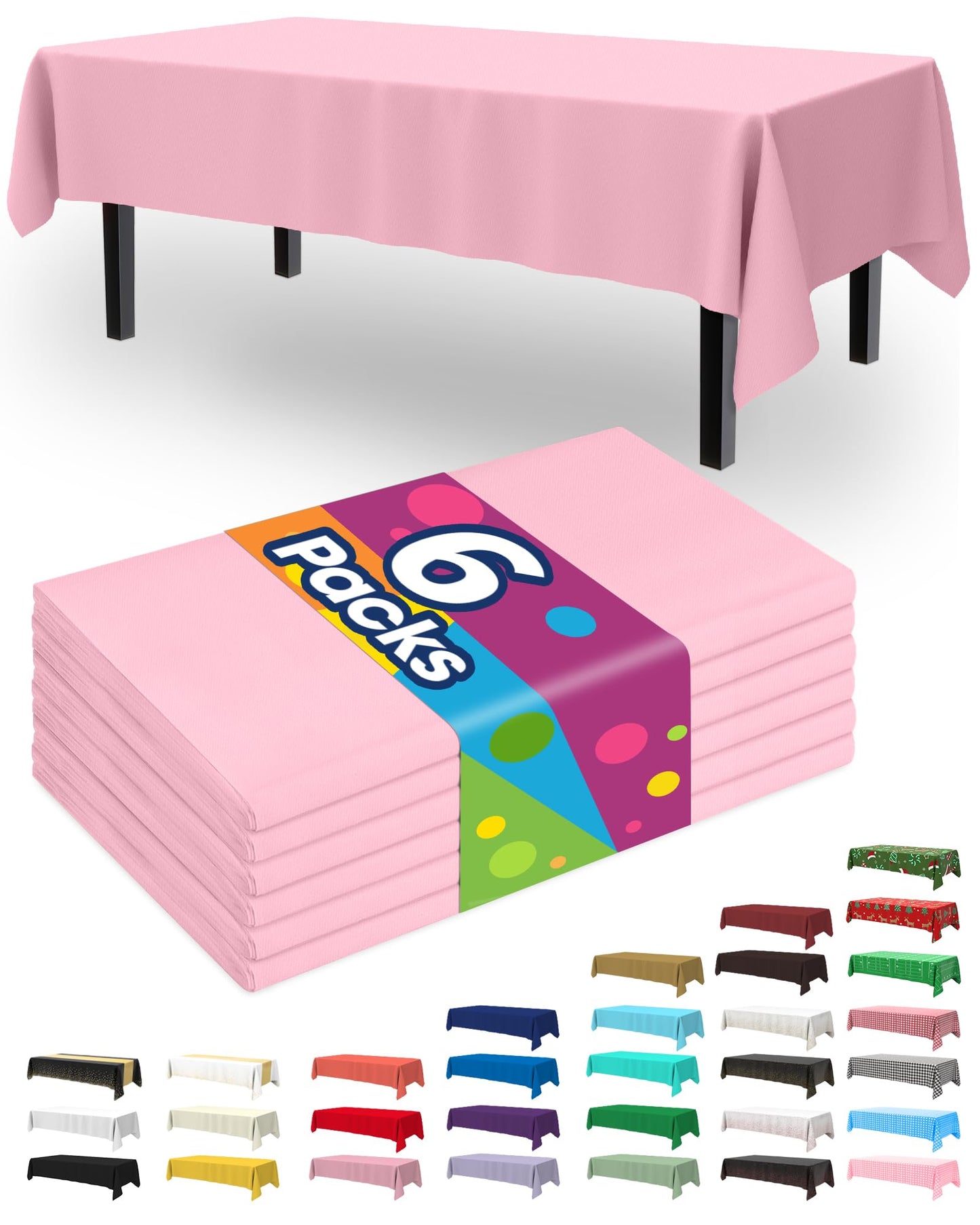 Pureegg Plastic Table Cloth Disposable 6 Pack, 54 x 108 Inch Table Cloths, Party, Picnic, Wedding, Decorative Tablecloths, Rectangle, White Plastic Cover, Waterproof, White