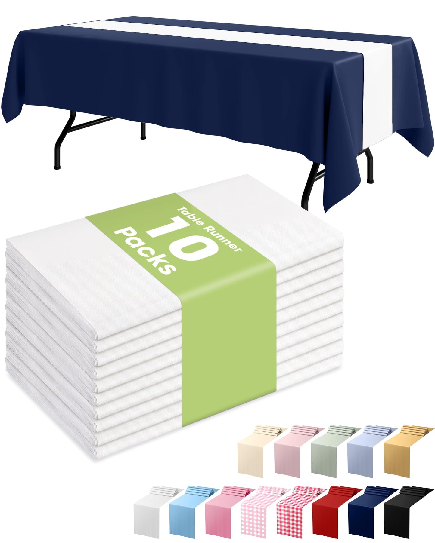 Pureegg Gold Plastic Table Runners - 10 Pack, 14'' x 108'', Water Resistant & Disposable Centerpiece Decorations for Table Cloth, Wedding, Birthday, Holiday, Baby Shower, Party, Home Decor