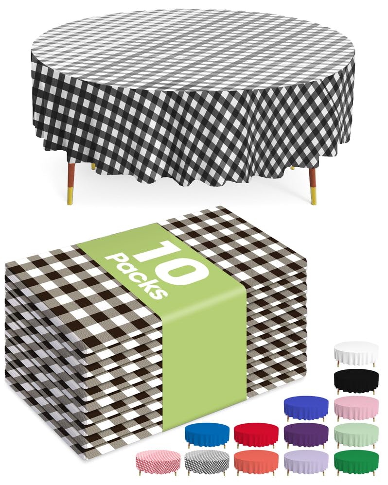 Pureegg Plastic Table Cloth Disposable 10 Pack, 54 x 108 Inch Table Cloths, Party, Picnic, Wedding, Decorative Tablecloths, Rectangle, White Plastic Cover, Leakproof & Sturdy, White