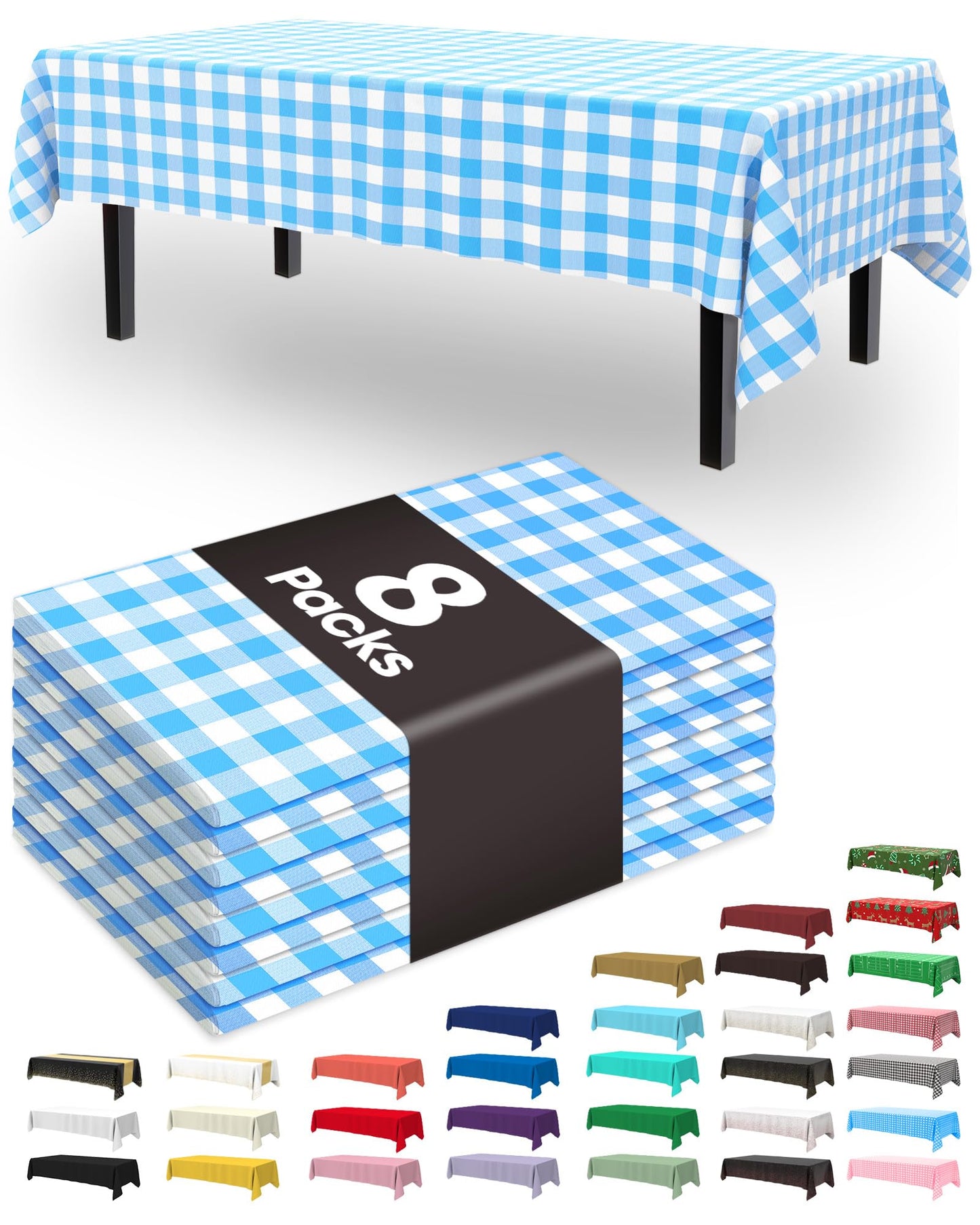 Pureegg Plastic Table Cloth Disposable 8 Pack, 54 x 108 Inch Table Cloths, Party, Picnic, Wedding, Decorative Tablecloths, Rectangle, White Plastic Cover, Leakproof & Sturdy, White