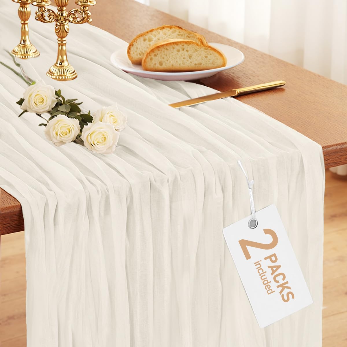Pureegg 2-Pack Cheese Cloths Table Runner, 120'' Boho Table Cloth Decorations for Party, Baby Shower, Wedding and Farmhouse, Fabric Room Decor, Dusty Pink