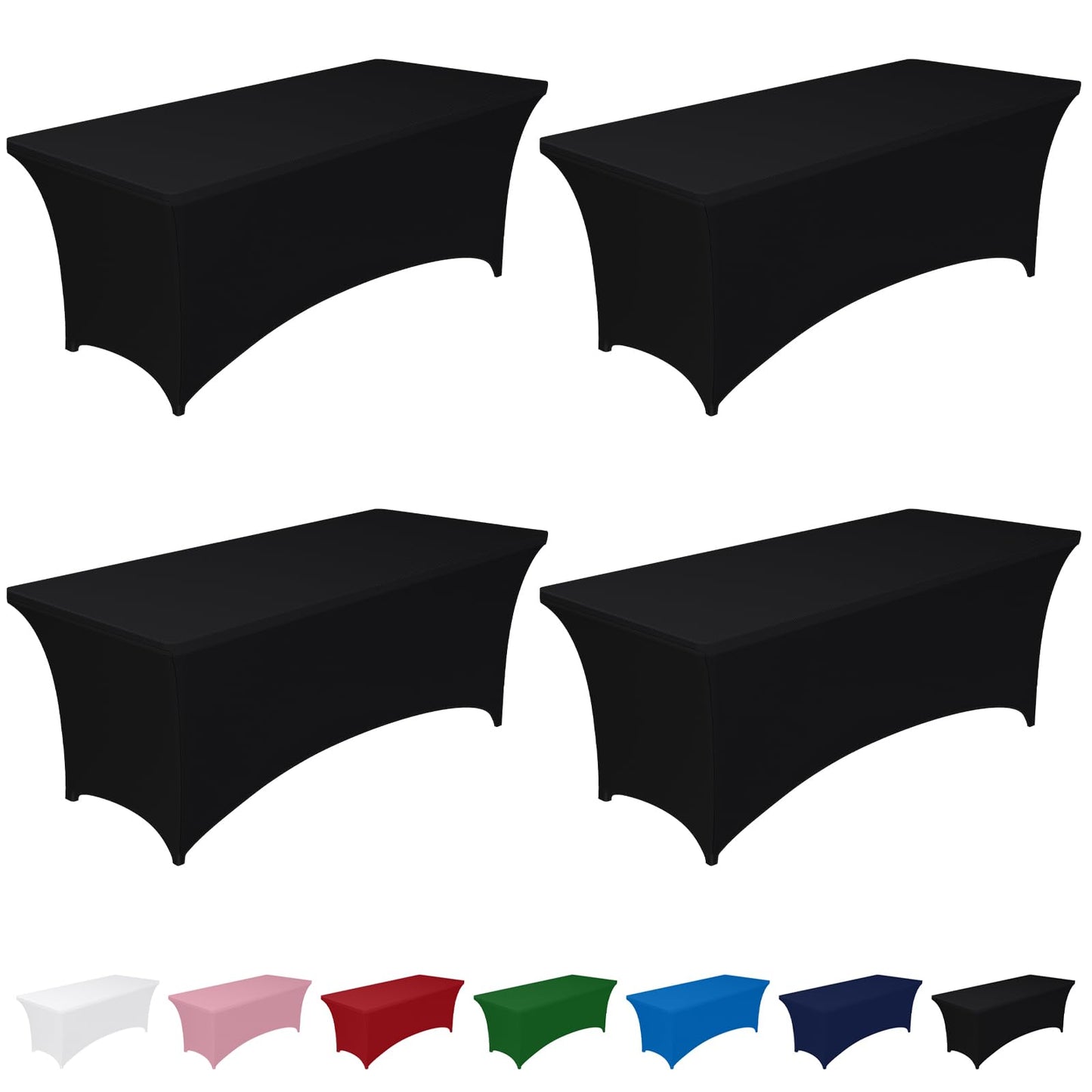 Pureegg Spandex Tablecloth 6ft - 2 Pack, Fitted and Tight Cloth for Rectangle Table, Wrinkle-Free and Stretch Table Cover for Party, Wedding, Banquet and Birthday, Black