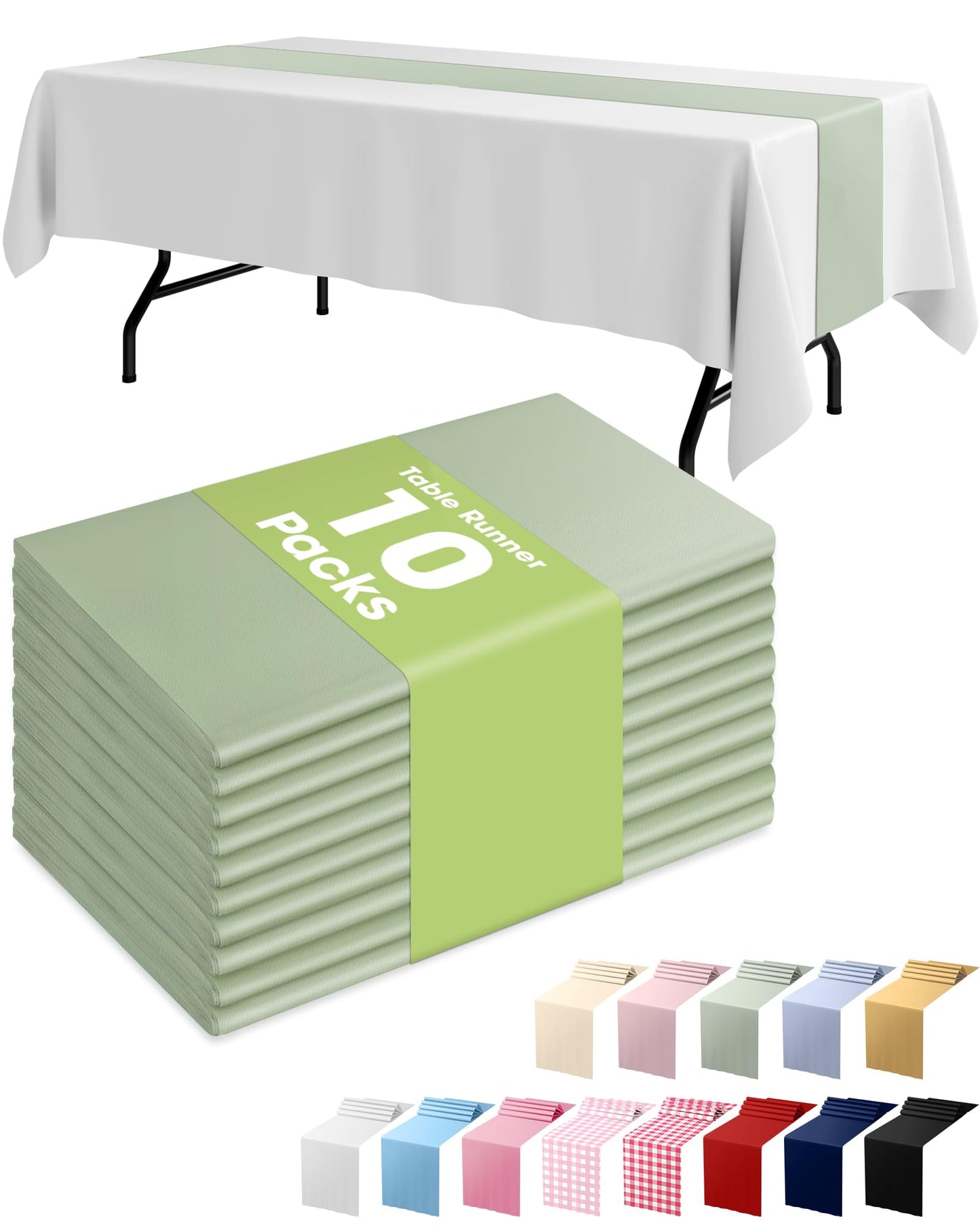 Pureegg Gold Plastic Table Runners - 10 Pack, 14'' x 108'', Water Resistant & Disposable Centerpiece Decorations for Table Cloth, Wedding, Birthday, Holiday, Baby Shower, Party, Home Decor
