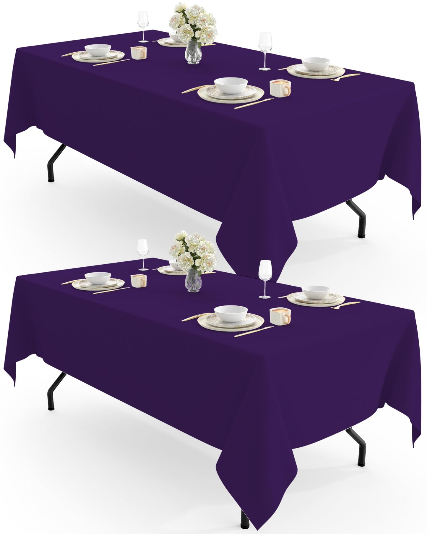 Pureegg Rectangle Table Cloth 60" x 102" – Durable Polyester Tablecloth Offers Reusable & Washable Protection, Ideal for Outdoor Party, Picnic, Wedding, Banquet and Birthday, 2 Pack, White