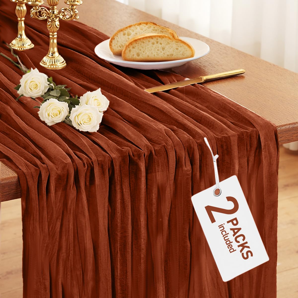Pureegg 2-Pack Cheese Cloths Table Runner, 120'' Boho Table Cloth Decorations for Party, Baby Shower, Wedding and Farmhouse, Fabric Room Decor, Dusty Pink