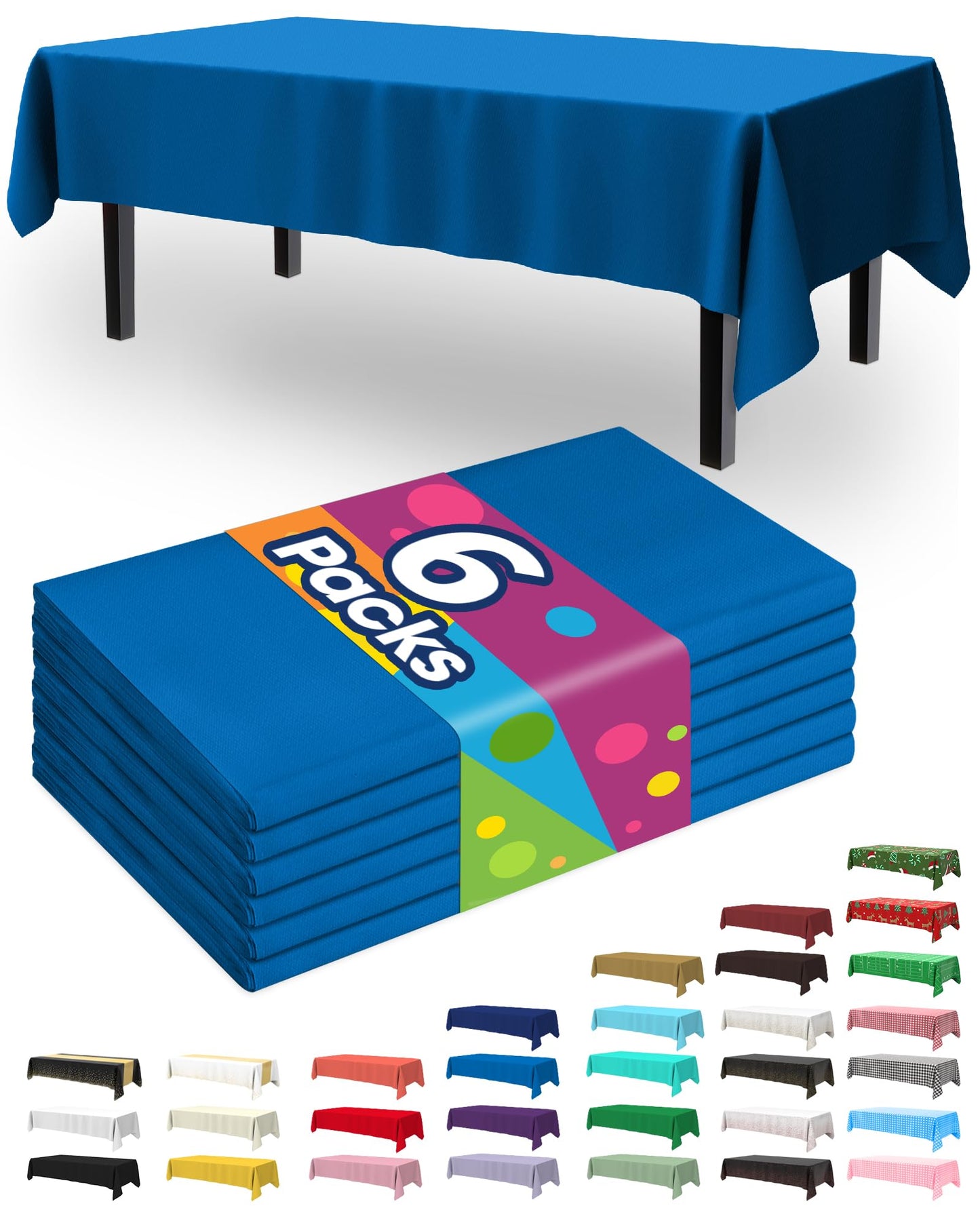 Pureegg Plastic Table Cloth Disposable 6 Pack, 54 x 108 Inch Table Cloths, Party, Picnic, Wedding, Decorative Tablecloths, Rectangle, White Plastic Cover, Waterproof, White