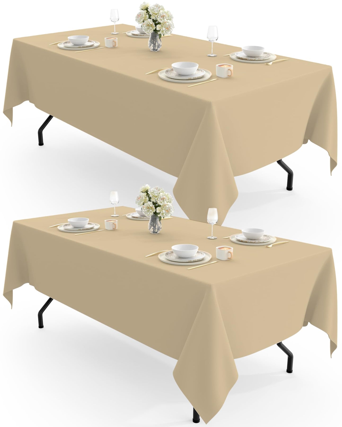 Pureegg Rectangle Table Cloth 60" x 102" – Durable Polyester Tablecloth Offers Reusable & Washable Protection, Ideal for Outdoor Party, Picnic, Wedding, Banquet and Birthday, 2 Pack, White