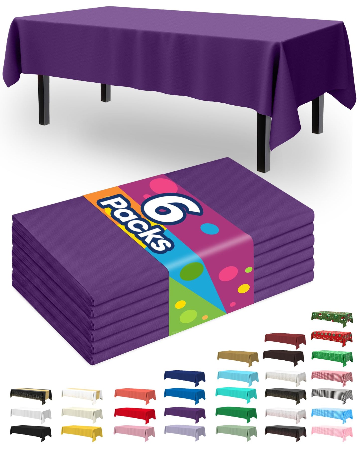 Pureegg Plastic Table Cloth Disposable 6 Pack, 54 x 108 Inch Table Cloths, Party, Picnic, Wedding, Decorative Tablecloths, Rectangle, White Plastic Cover, Waterproof, White