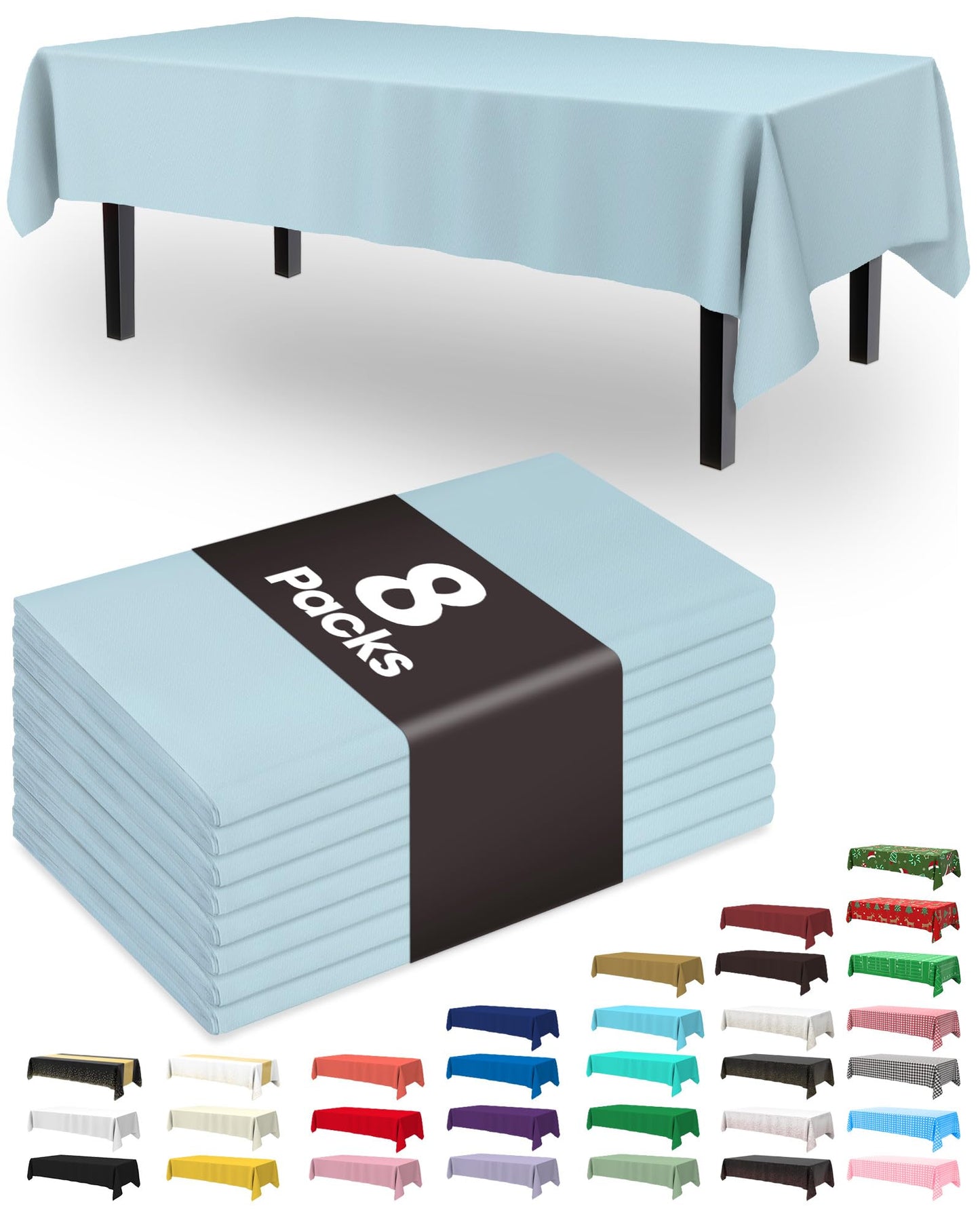 Pureegg Plastic Table Cloth Disposable 8 Pack, 54 x 108 Inch Table Cloths, Party, Picnic, Wedding, Decorative Tablecloths, Rectangle, White Plastic Cover, Leakproof & Sturdy, White