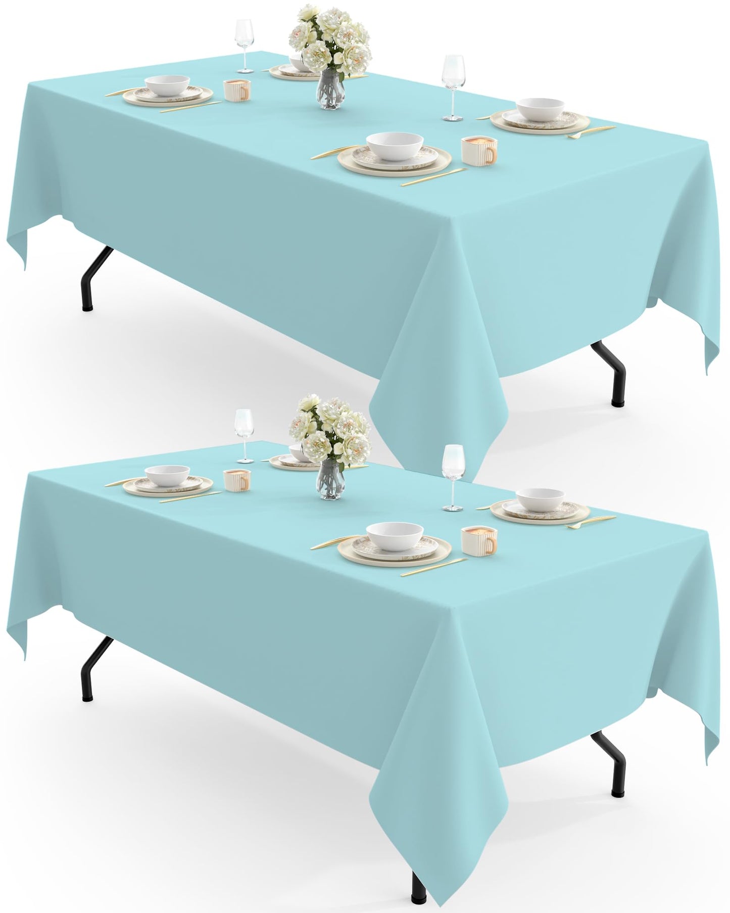 Pureegg Rectangle Table Cloth 60" x 102" – Durable Polyester Tablecloth Offers Reusable & Washable Protection, Ideal for Outdoor Party, Picnic, Wedding, Banquet and Birthday, 2 Pack, White