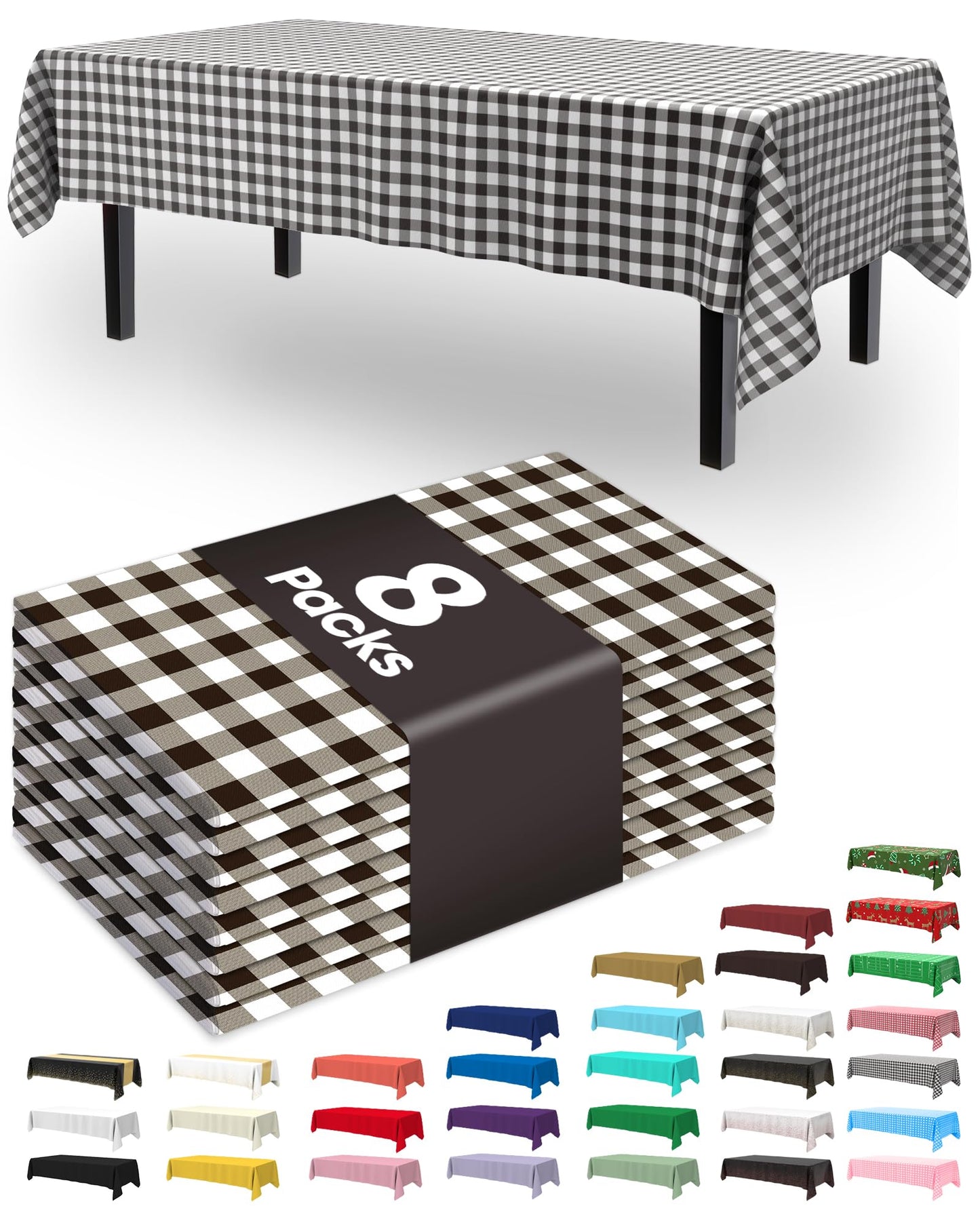 Pureegg Plastic Table Cloth Disposable 8 Pack, 54 x 108 Inch Table Cloths, Party, Picnic, Wedding, Decorative Tablecloths, Rectangle, White Plastic Cover, Leakproof & Sturdy, White