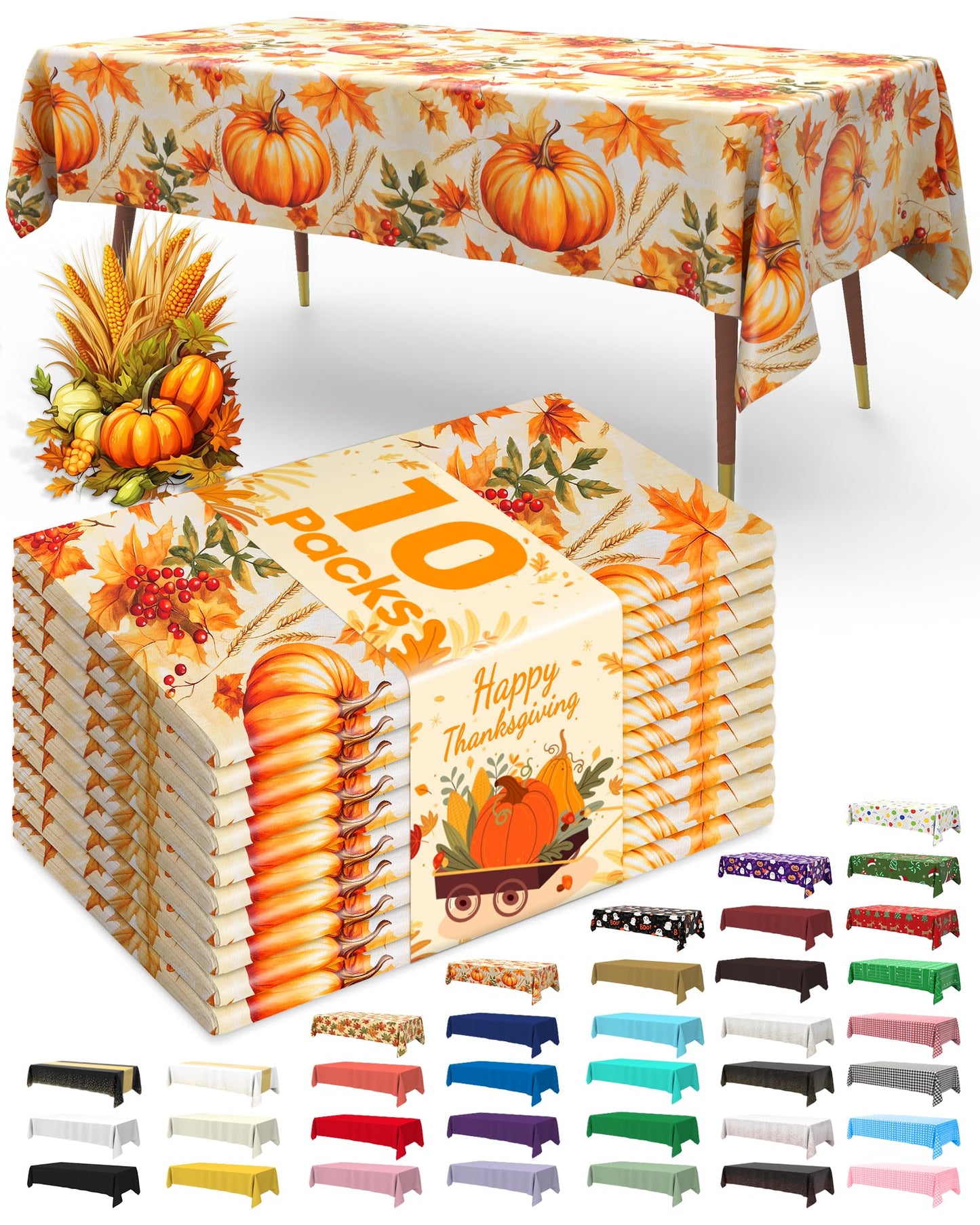 Pureegg Plastic Table Cloth Disposable 10 Pack, 54 x 108 Inch Table Cloths, Party, Picnic, Wedding, Decorative Tablecloths, Rectangle, White Plastic Cover, Leakproof & Sturdy, White
