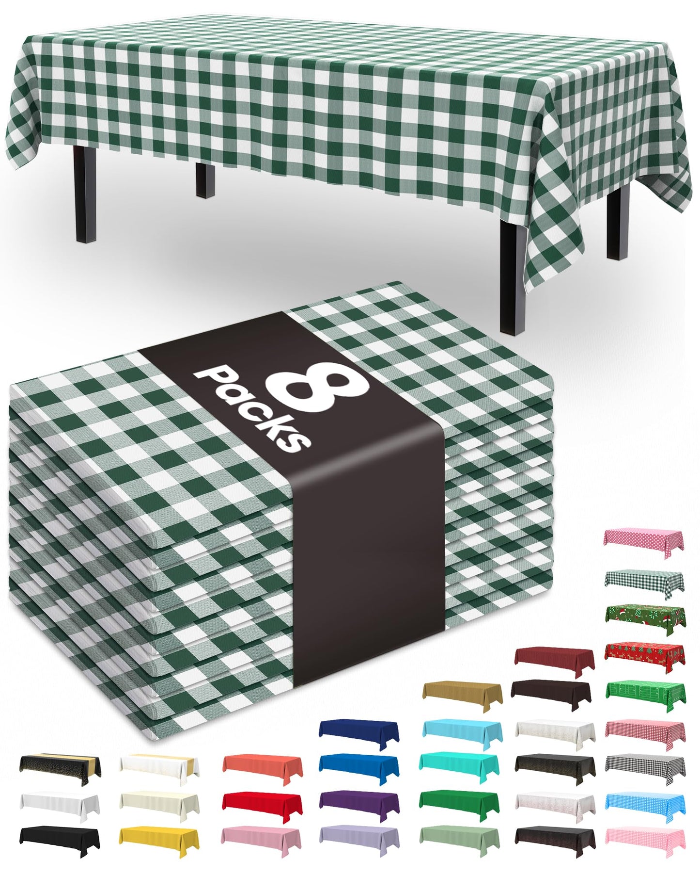 Pureegg Plastic Table Cloth Disposable 8 Pack, 54 x 108 Inch Table Cloths, Party, Picnic, Wedding, Decorative Tablecloths, Rectangle, White Plastic Cover, Leakproof & Sturdy, White