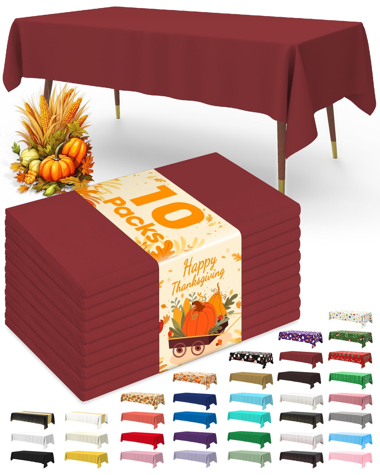 Pureegg Plastic Table Cloth Disposable 10 Pack, 54 x 108 Inch Table Cloths, Party, Picnic, Wedding, Decorative Tablecloths, Rectangle, White Plastic Cover, Leakproof & Sturdy, White