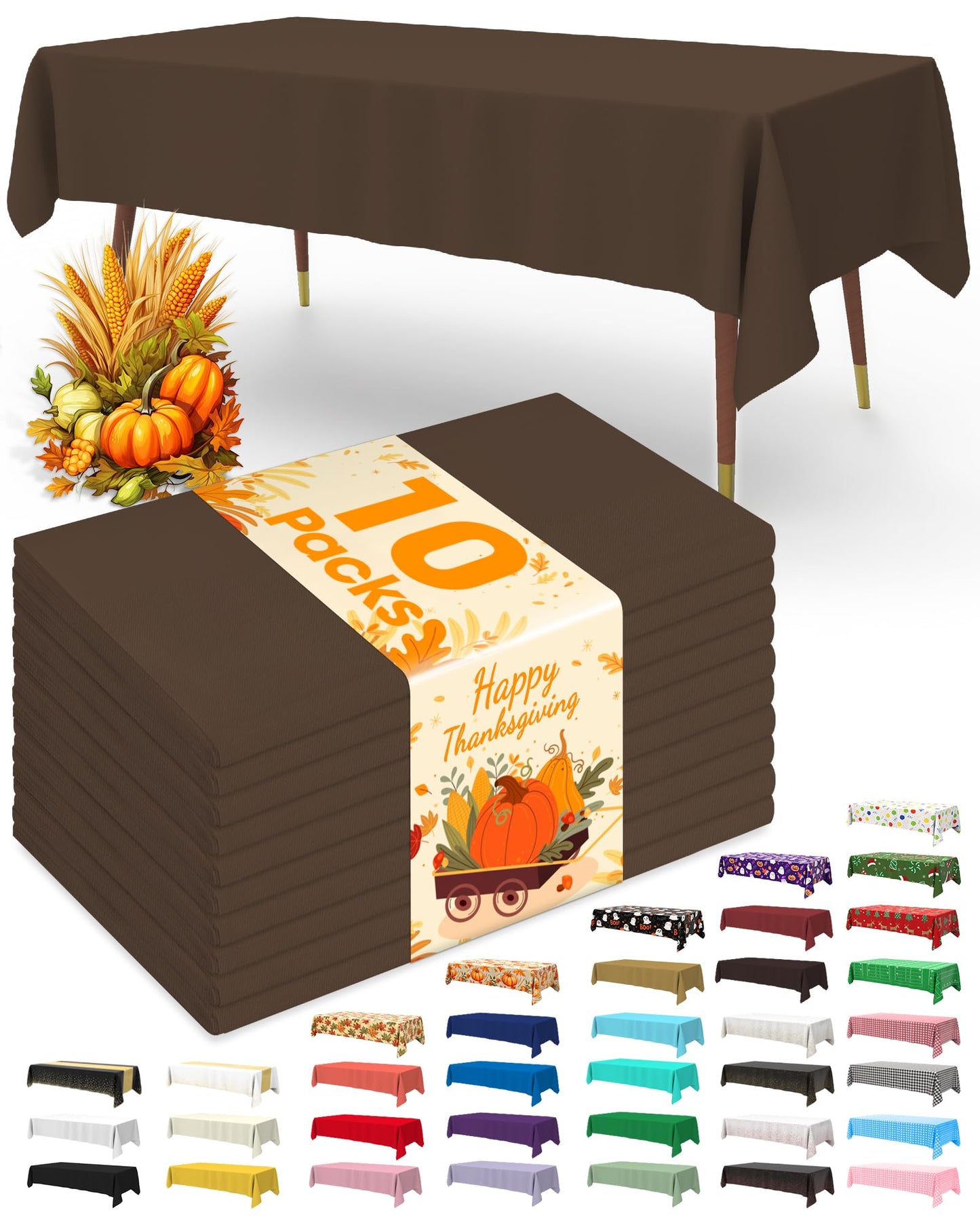 Pureegg Plastic Table Cloth Disposable 10 Pack, 54 x 108 Inch Table Cloths, Party, Picnic, Wedding, Decorative Tablecloths, Rectangle, White Plastic Cover, Leakproof & Sturdy, White