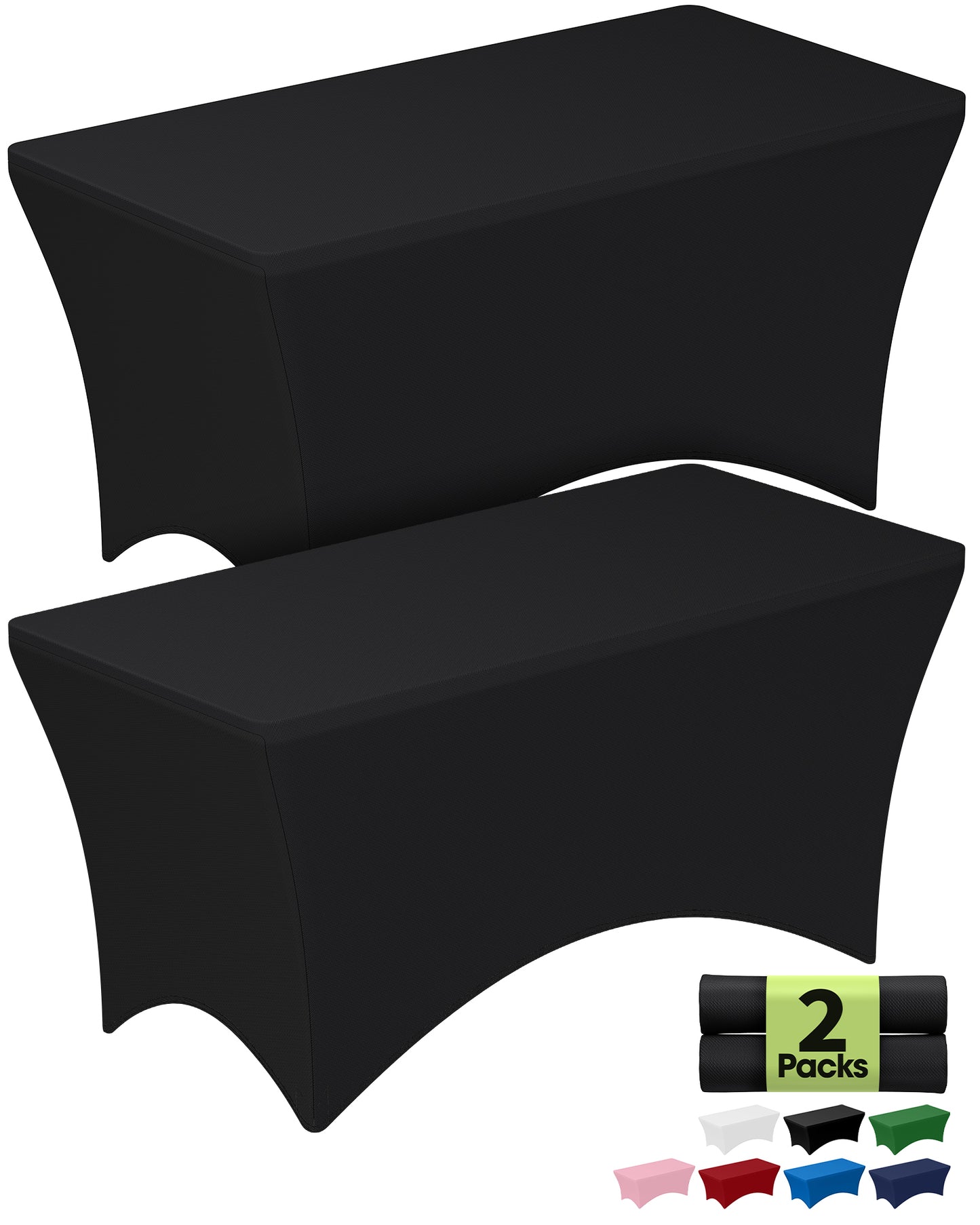 Pureegg Spandex Tablecloth 6ft - 2 Pack, Fitted and Tight Table Cloth for Rectangle Table, Wrinkle-Free and Stretch Table Cover for Party, Wedding, Black, 72 x 30 x 33 Inch