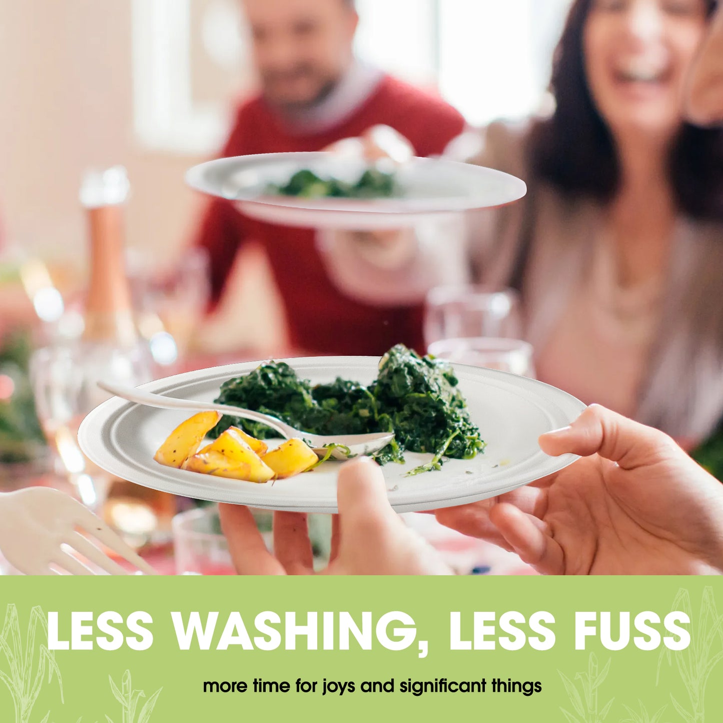 Pureegg Paper Plates 9 inch - 150 Packs, 100% Compostable & Disposable Plates, Heavy Duty Paper Plates for Dinner or Lunch, Sturdy Dinner Plates, Sugarcane Fiber Party Plates, White Paper Plates