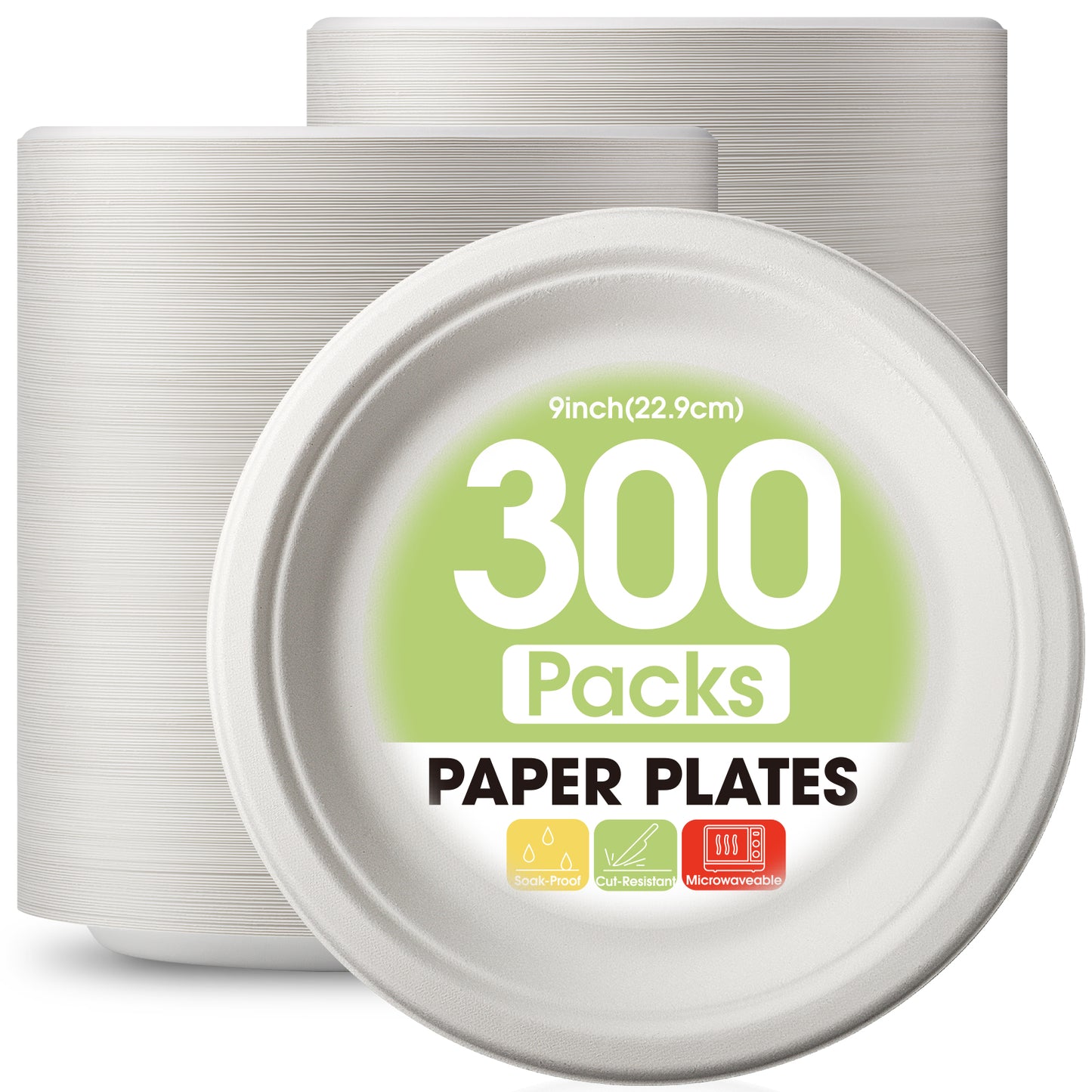 Pureegg Paper Plates 9 inch - 150 Packs, 100% Compostable & Disposable Plates, Heavy Duty Paper Plates for Dinner or Lunch, Sturdy Dinner Plates, Sugarcane Fiber Party Plates, White Paper Plates