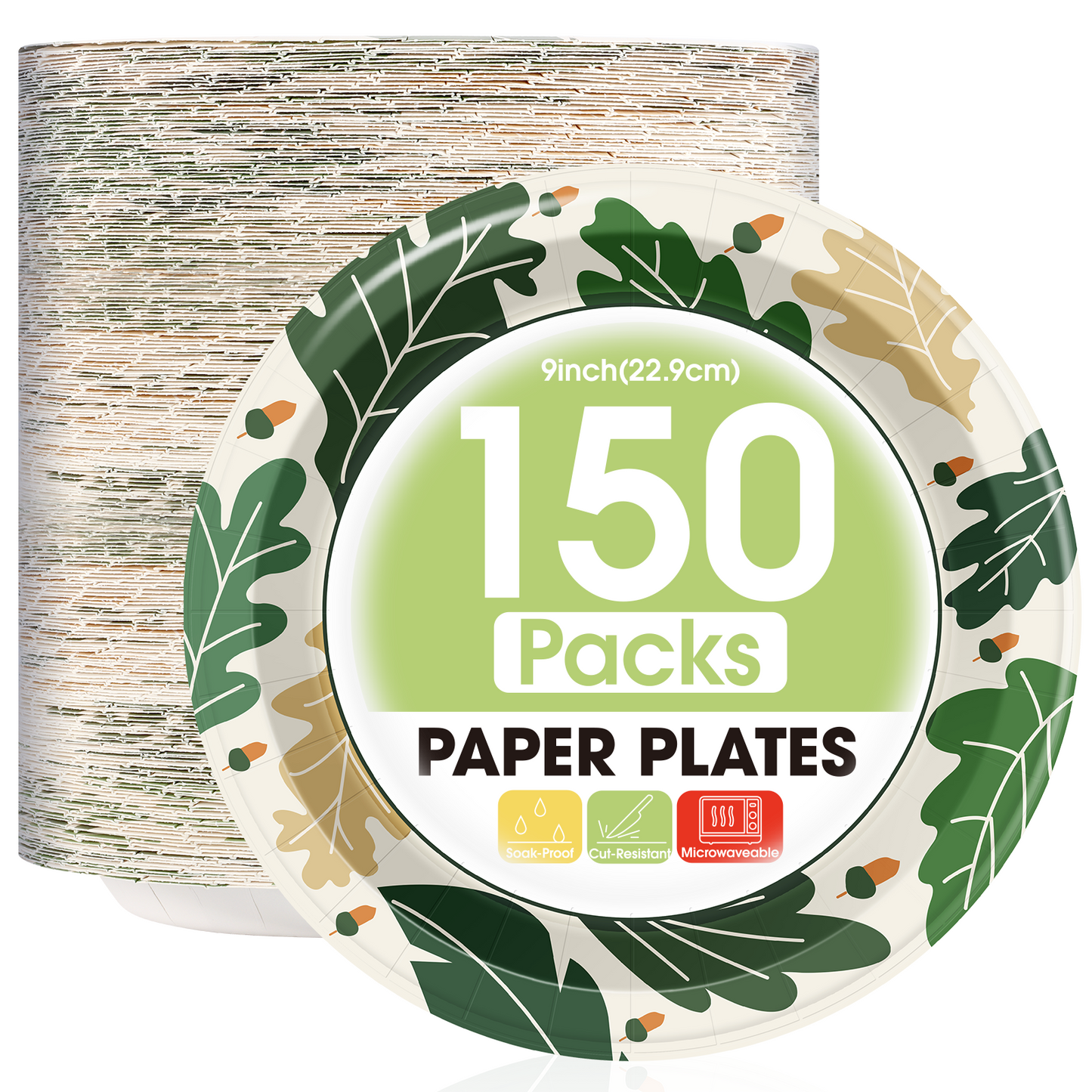 Pureegg Paper Plates 9 inch - 150 Packs, 100% Compostable & Disposable Plates, Heavy Duty Paper Plates for Dinner or Lunch, Sturdy Dinner Plates, Sugarcane Fiber Party Plates, White Paper Plates