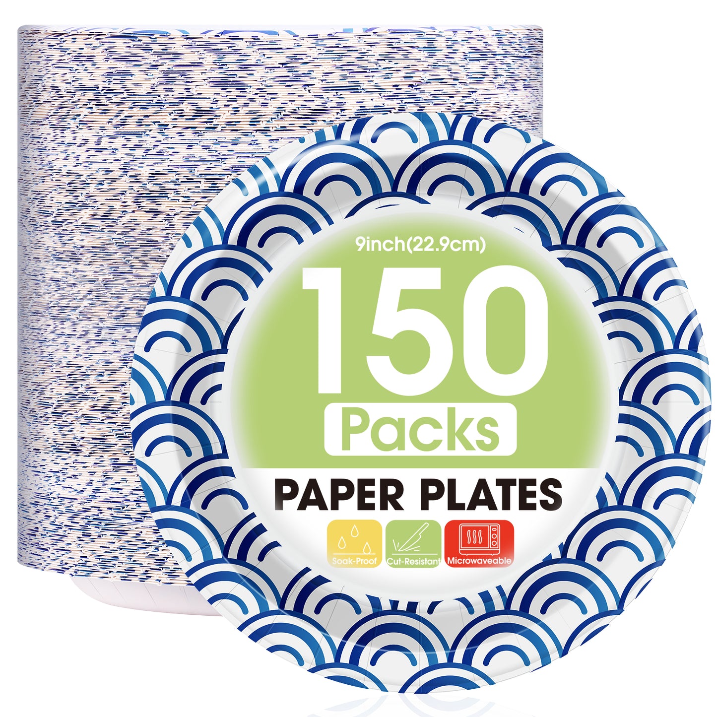 Pureegg Paper Plates 9 inch - 150 Packs, 100% Compostable & Disposable Plates, Heavy Duty Paper Plates for Dinner or Lunch, Sturdy Dinner Plates, Sugarcane Fiber Party Plates, White Paper Plates