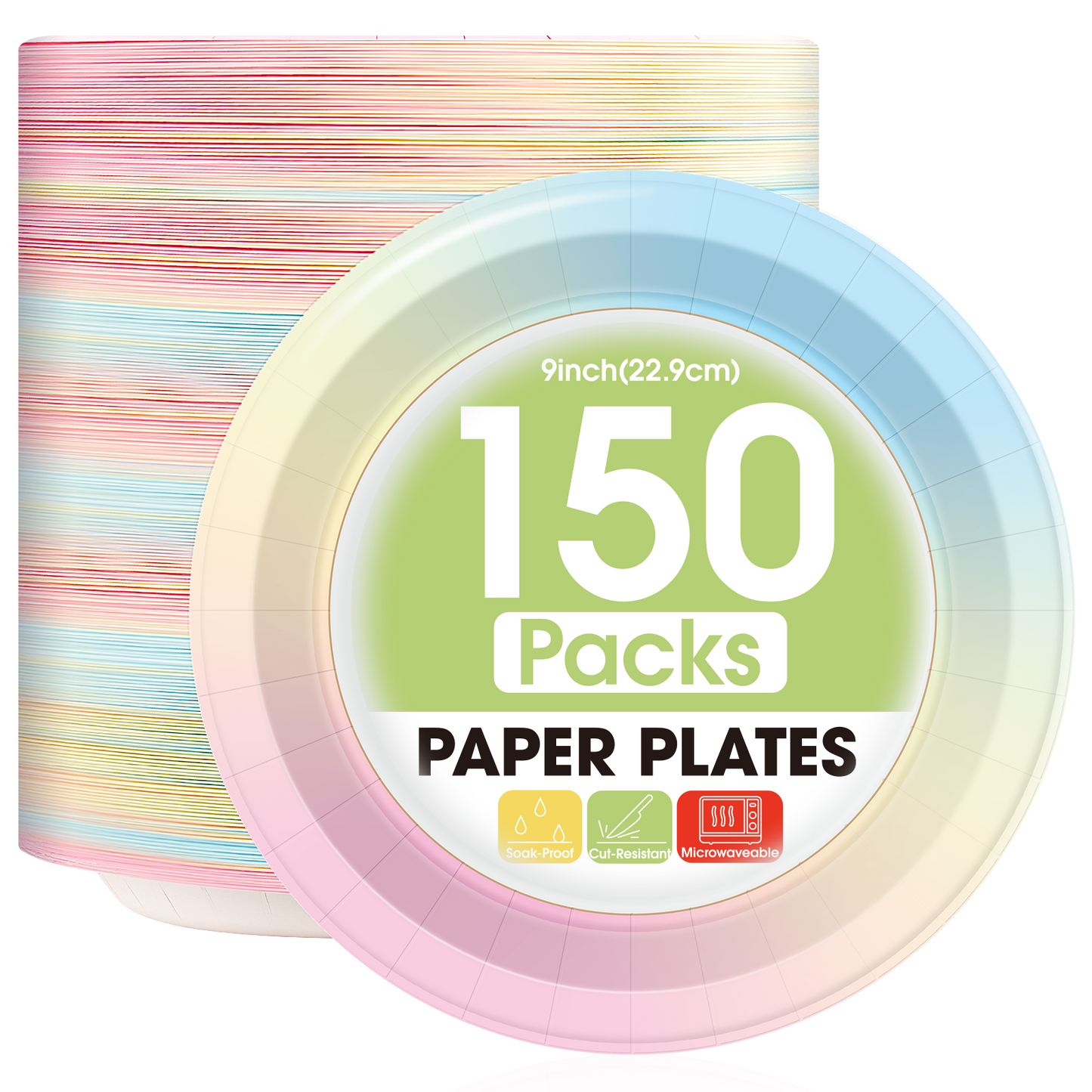 Pureegg Paper Plates 9 inch - 150 Packs, 100% Compostable & Disposable Plates, Heavy Duty Paper Plates for Dinner or Lunch, Sturdy Dinner Plates, Sugarcane Fiber Party Plates, White Paper Plates
