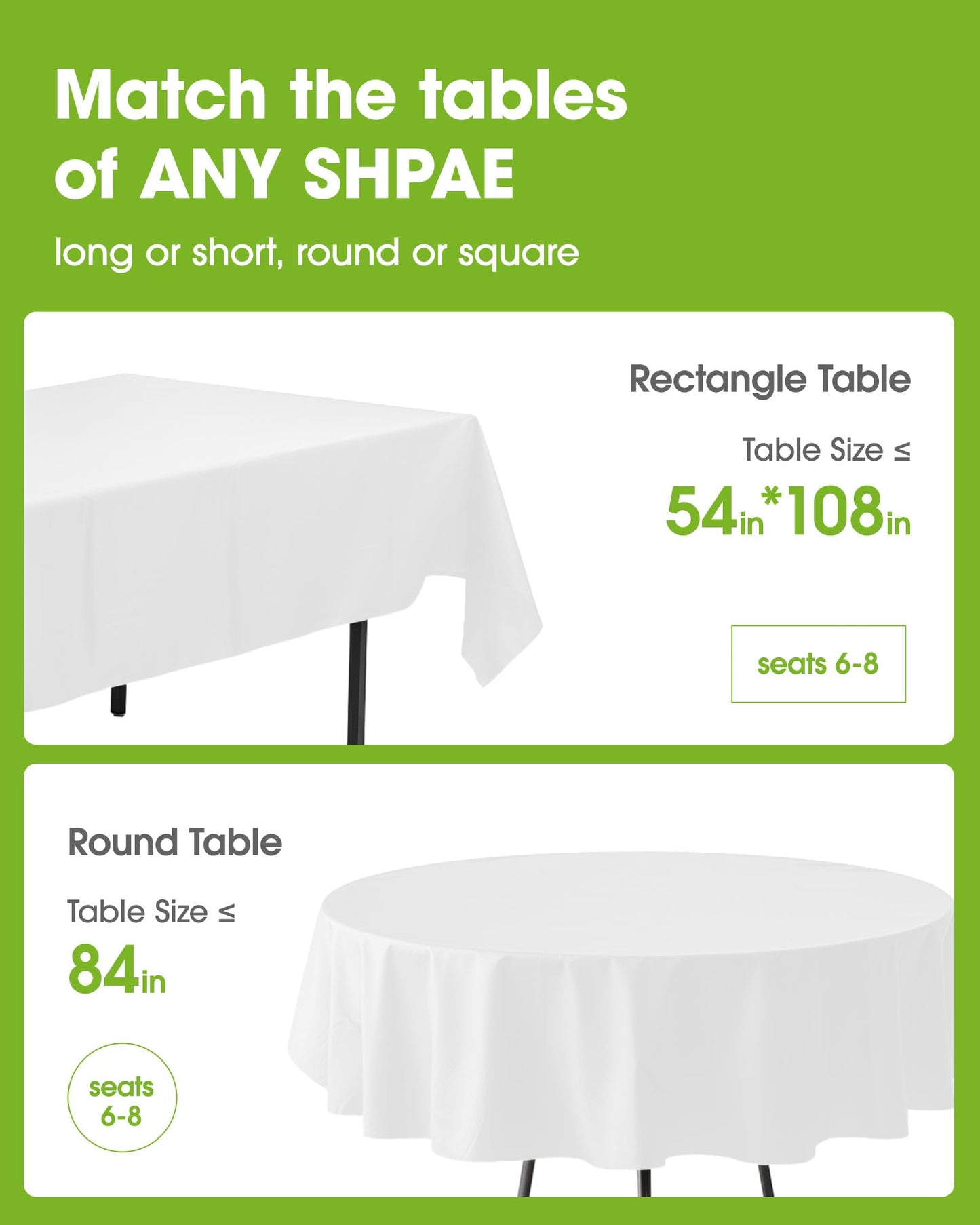 Pureegg Plastic Table Cloth Disposable 6 Pack, 54 x 108 Inch Table Cloths, Party, Picnic, Wedding, Decorative Tablecloths, Rectangle, White Plastic Cover, Waterproof, White