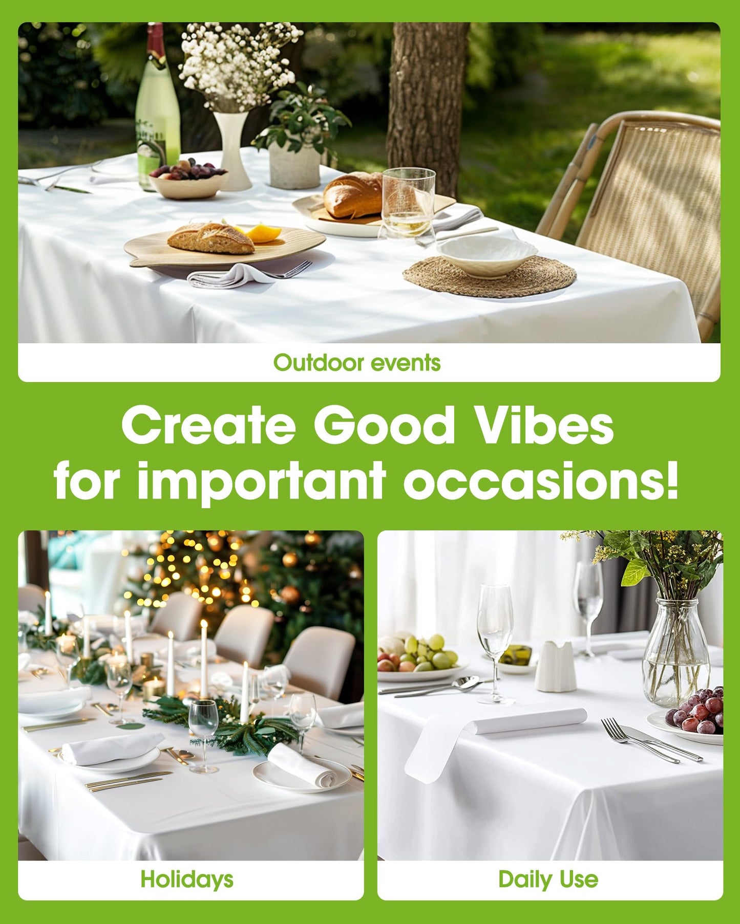 Pureegg Plastic Table Cloth Disposable 6 Pack, 54 x 108 Inch Table Cloths, Party, Picnic, Wedding, Decorative Tablecloths, Rectangle, White Plastic Cover, Waterproof, White