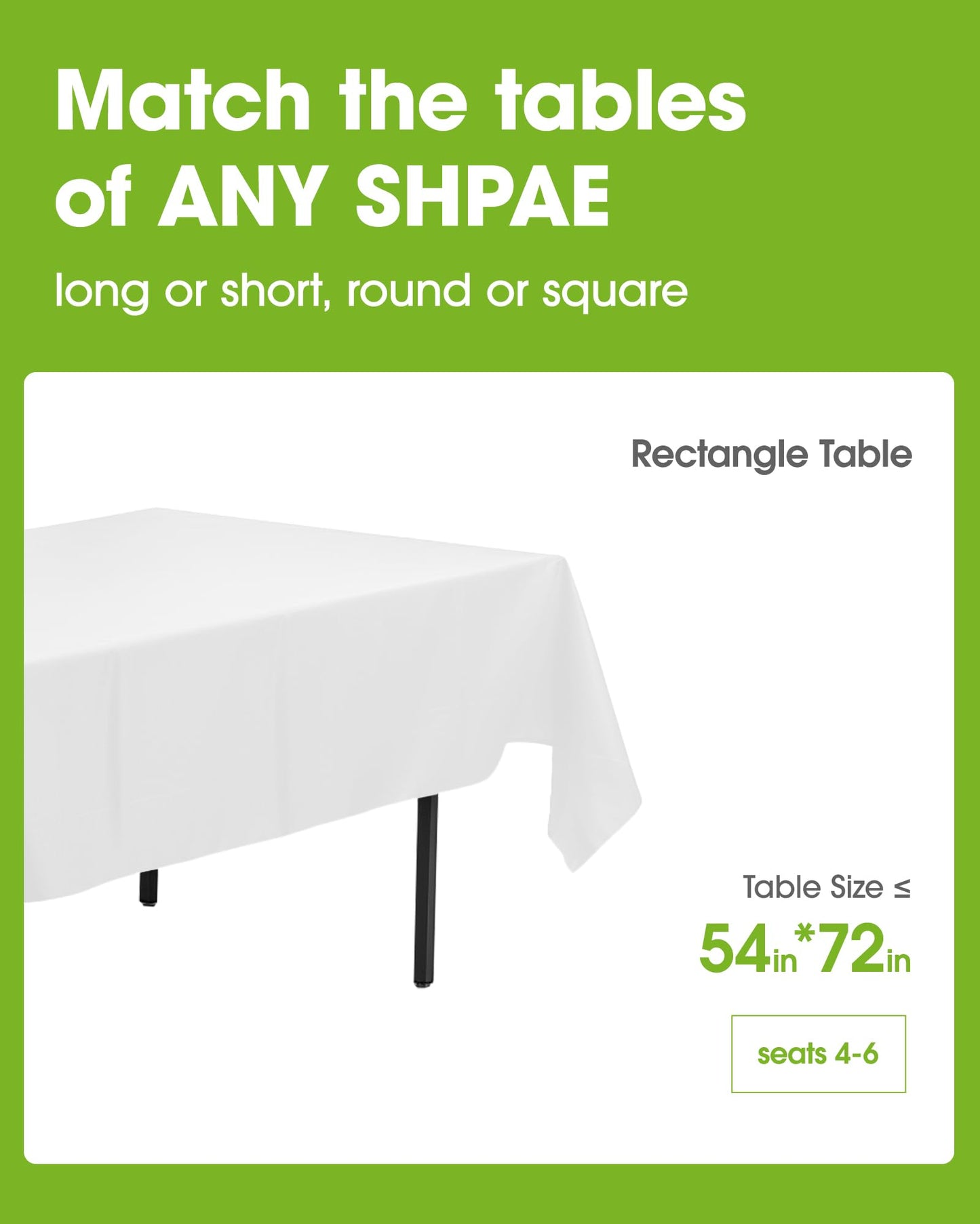 Pureegg Plastic Table Cloth Disposable 10 Pack, 54 x 108 Inch Table Cloths, Party, Picnic, Wedding, Decorative Tablecloths, Rectangle, White Plastic Cover, Leakproof & Sturdy, White