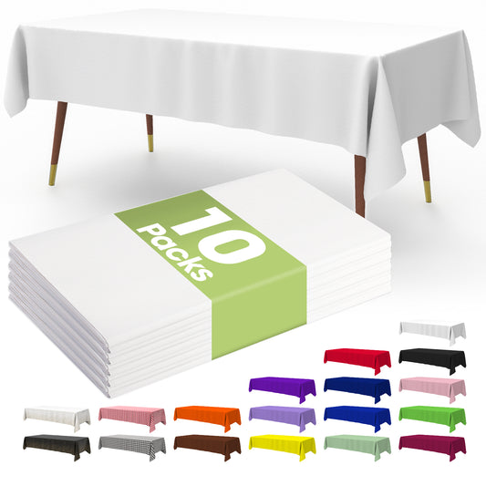 Pureegg Plastic Table Cloth Disposable - 10 Pack, Disposable Table Cloths for Parties, Decorative Tablecloths for Rectangle Tables, 54''x108'' White Plastic Tablecloth, Leakproof & Sturdy